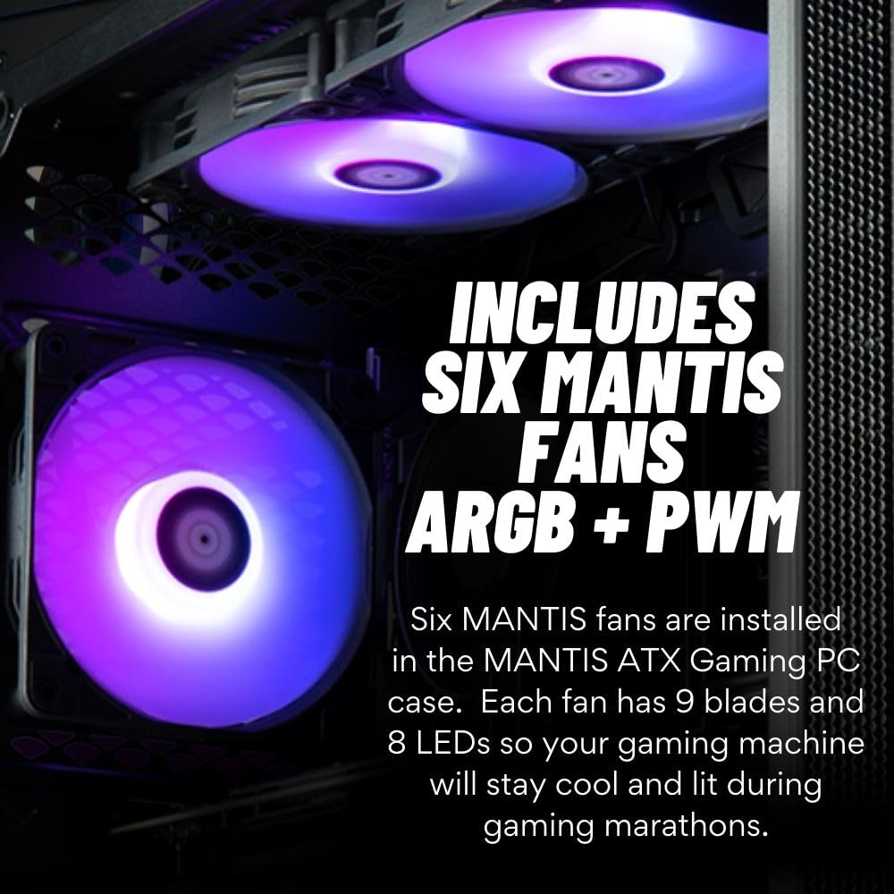 Mantis V2 - RTX 5060, Ryzen 7 5700X, 32GB RAM, 1TB NVMe Gen4 SSD, Prebuilt Gaming Desktop PC w/Windows 11 Pro, 3-Year Warranty, RGB Gamer Keyboard + Mouse, Internal Wi-Fi 6, RJ45, 3X DP & HDMI