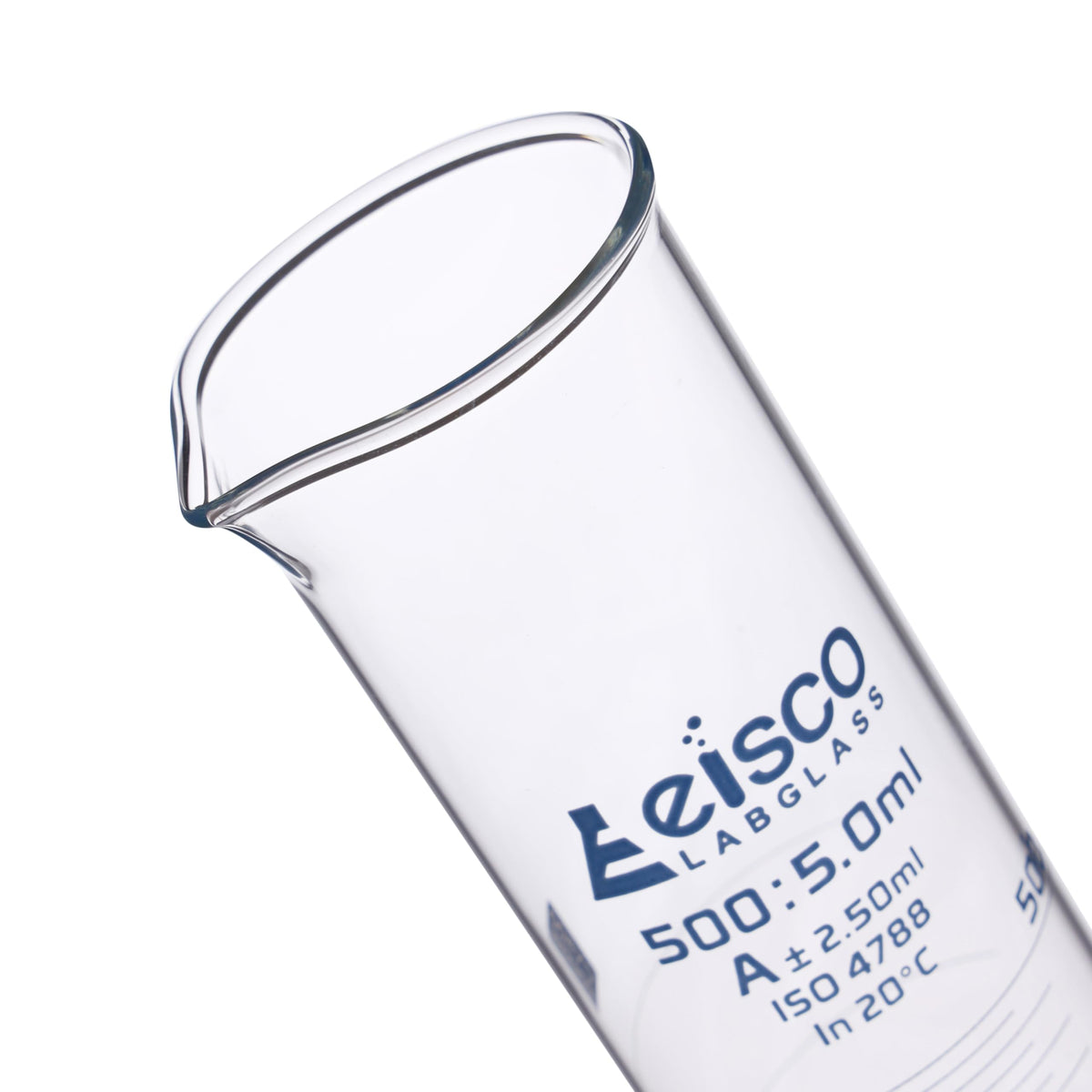 Graduated Cylinder, 100ml - Class A Tolerance ±0.50ml - Round Base - Blue Graduations - Borosilicate 3.3 Glass - Eisco Labs