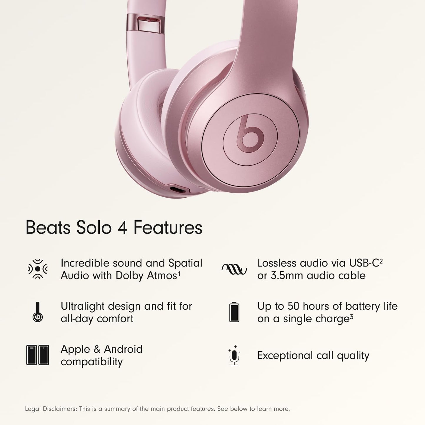 Beats Solo 4 - Wireless On-Ear Bluetooth Headphones, Up to 50-Hour Battery Life, Ultra-Lightweight Comfort, Powerful and Balanced Sound, Apple & Android Compatible - Matte Black