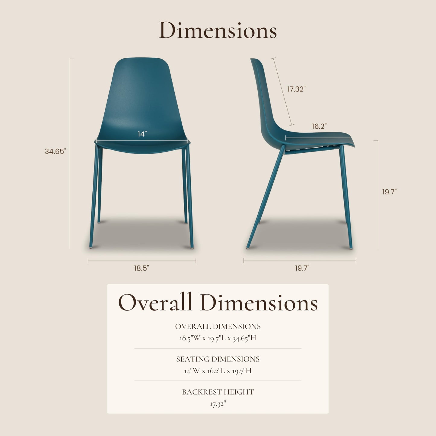 POLY & BARK Isla Modern Dining Chairs Set of 4 – Mid Century Modern Plastic Dining Chair with Metal Legs – Kitchen & Dining Room Chairs – Indoor/Outdoor – White
