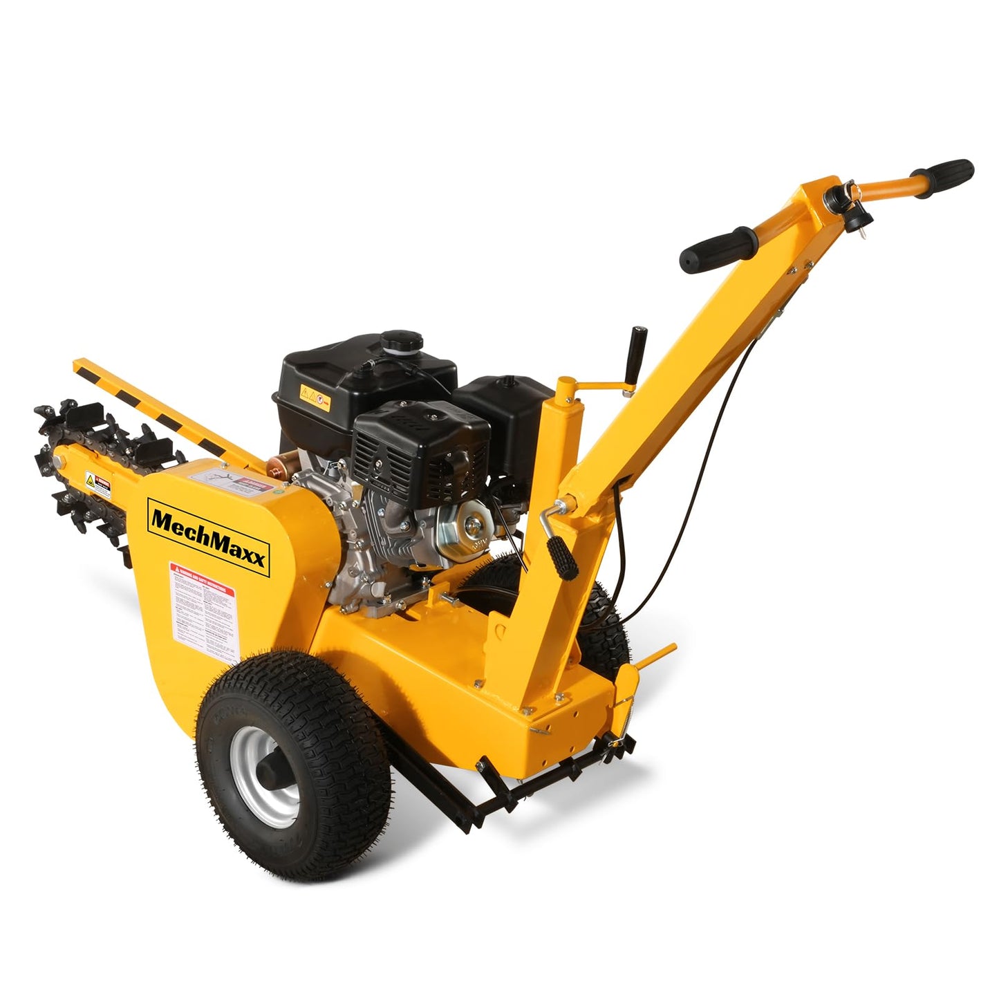 MechMaxx 420cc 15HP E-Start Gas Powered Cable Ditching Trencher, 24'' Trench Depth, 27pcs Carbide Alloy High-Pressure Teeths, TCR1500 (Yellow)