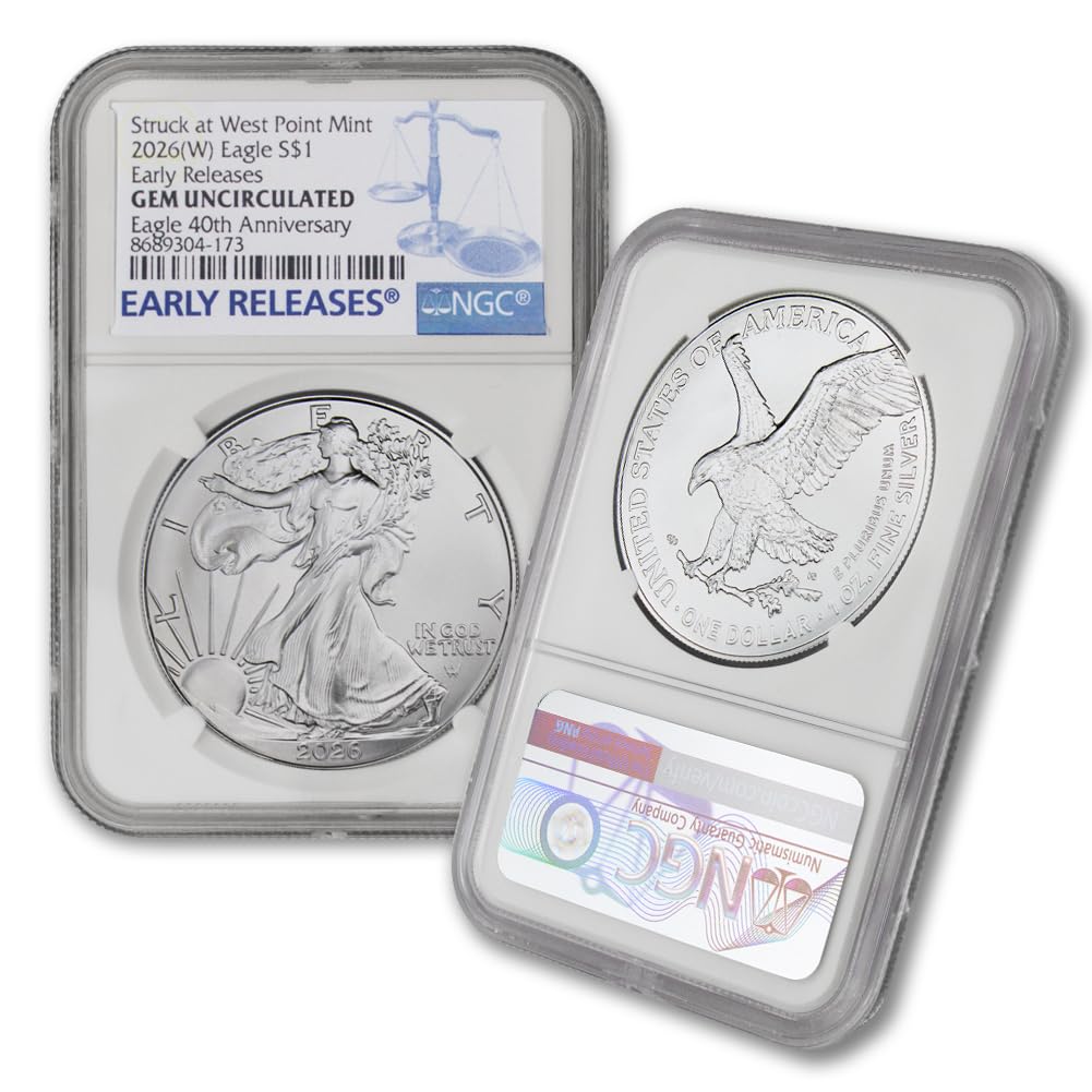 2026 (W) 1 oz American Silver Eagle Coin Gem Uncirculated (Early Releases - 40th Anniversary - Struck at the West Point Mint) $1 NGC GEMUNC