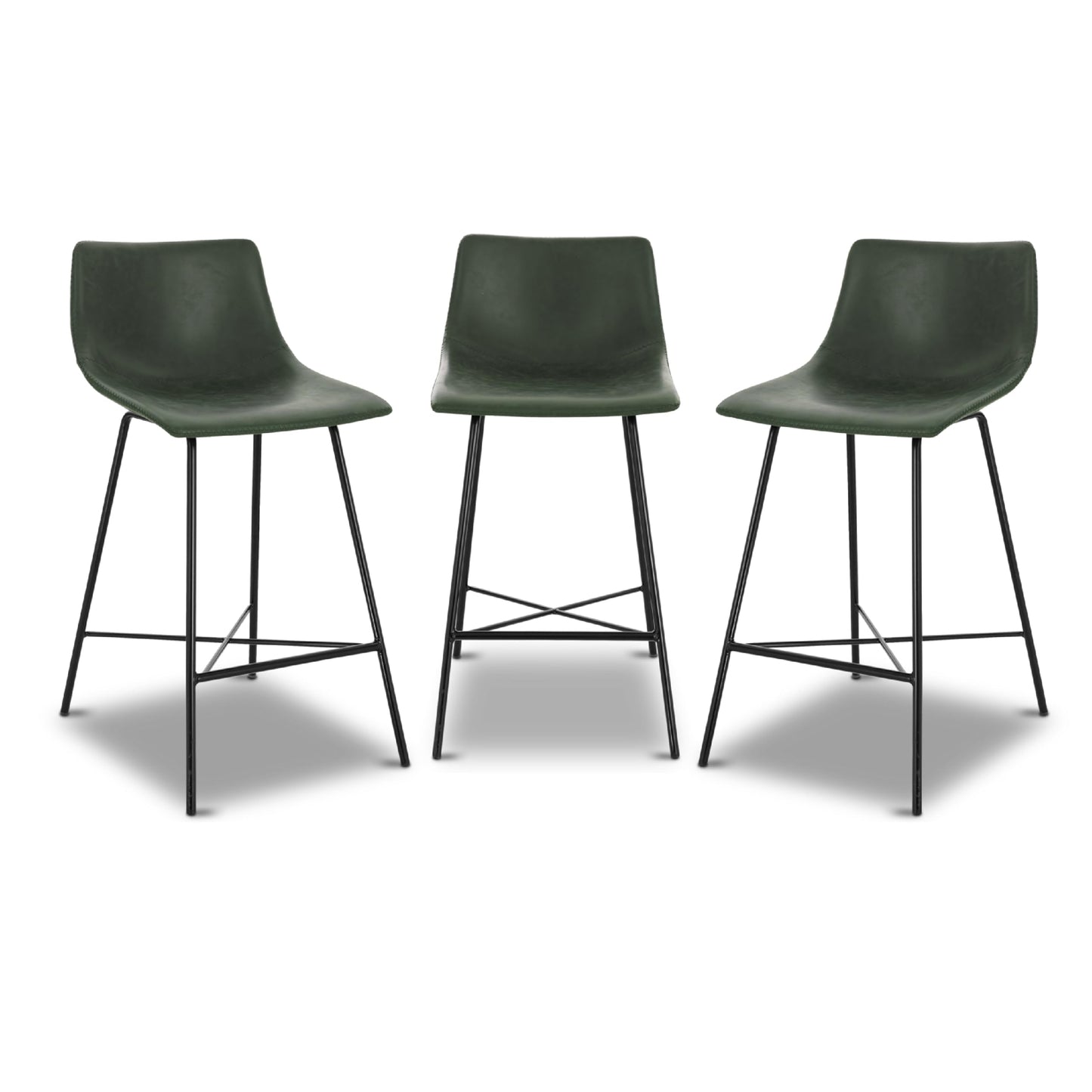 POLY & BARK Paxton Leather Counter Stools 24 Inches – Set of 2 - Counter Height Bar Stools with Back – Modern Barstools for Kitchen Island or Counters – Faux Leather & Matte Black Steel Base – Tan