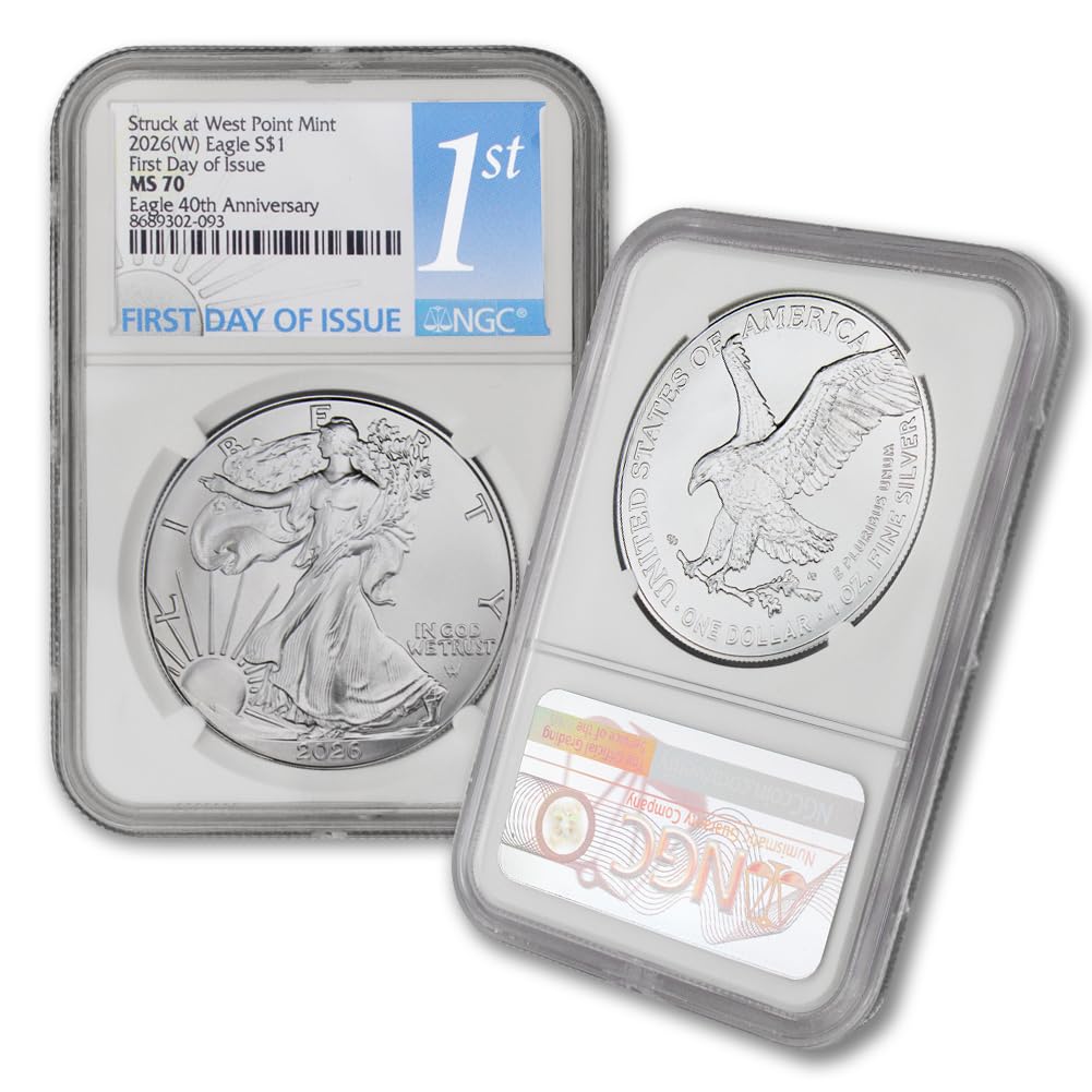 2026 (W) 1 oz American Silver Eagle Coin MS-70 (First Day of Issue - 40th Anniversary - Struck at the West Point Mint) $1 NGC MS70