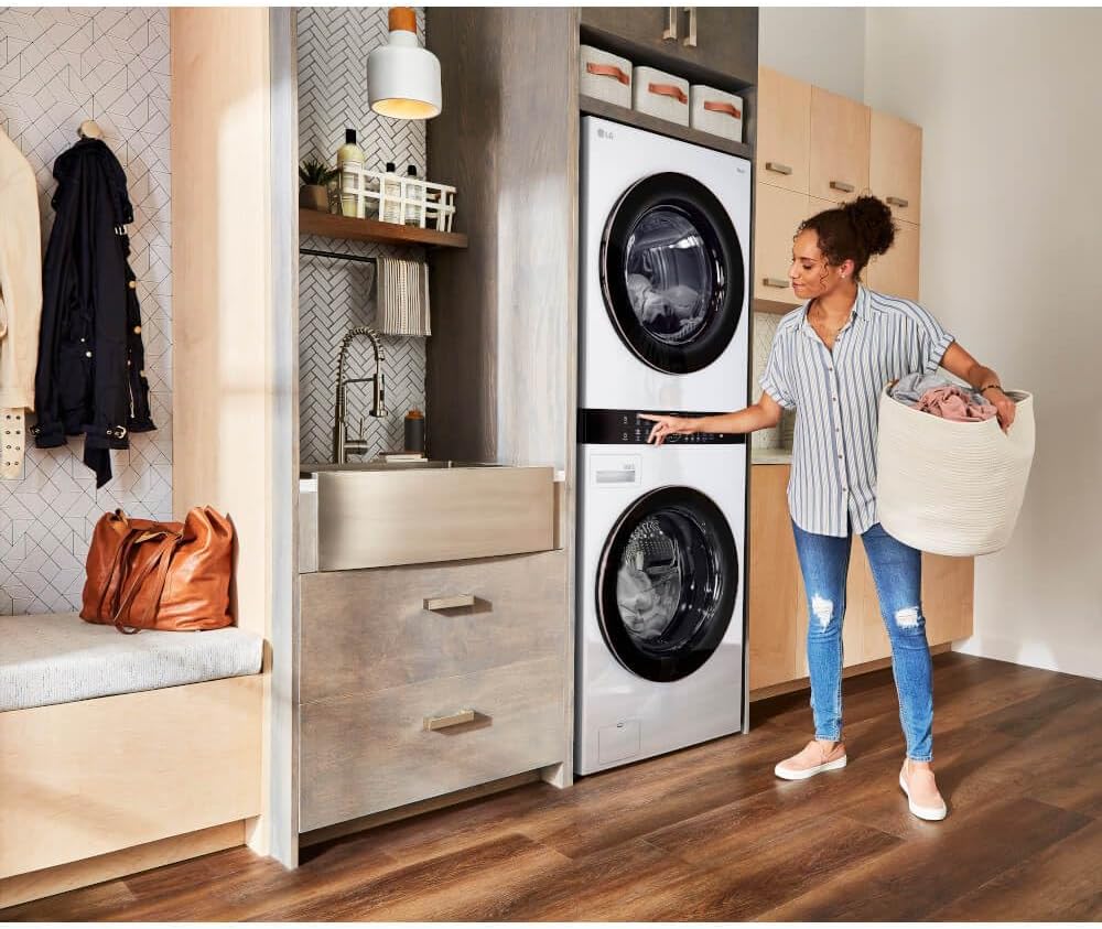 LG WKE100HWA WashTower Stacked Smart Laundry Center 4.5 Cu.Ft. Front Load Washer & 7.4 Cu.Ft. Electric Dryer in White