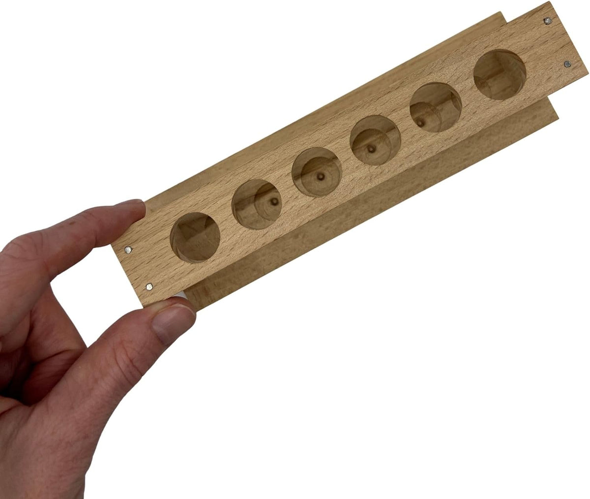 EISCO Small Wooden Test Tube Rack - Holds 6 x 15mm Diameter Tubes - 6" Long, 2.7" Tall - Economy Unfinished Hardwood Construction Labs