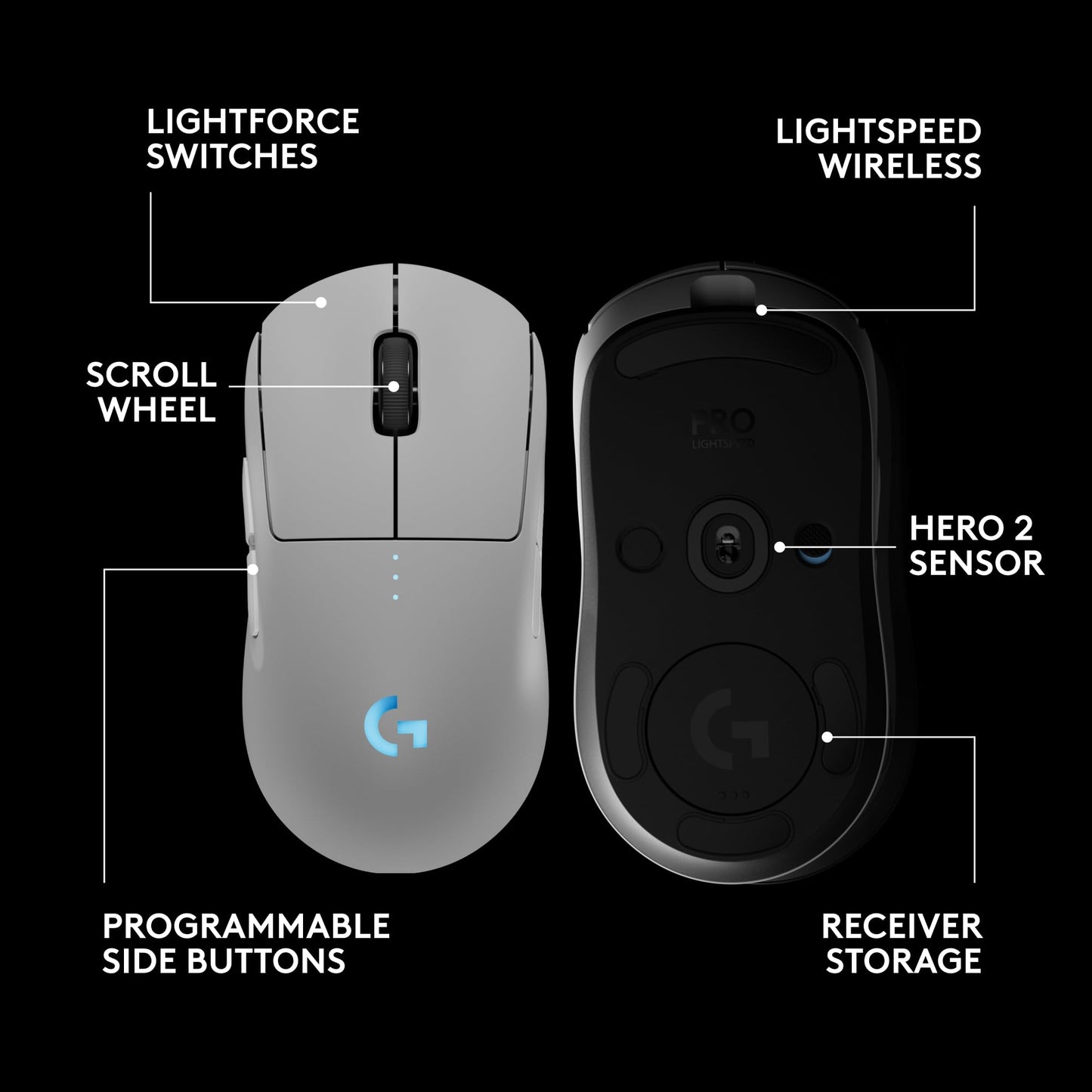 Logitech G PRO 2 Lightspeed Wireless Gaming Mouse, Right- or Left-Handed Mouse with up to 4 Customizable and Switchable Magnetic Side Buttons, 44K DPI Sensor, USB-C Charging, for PC/Mac - Black