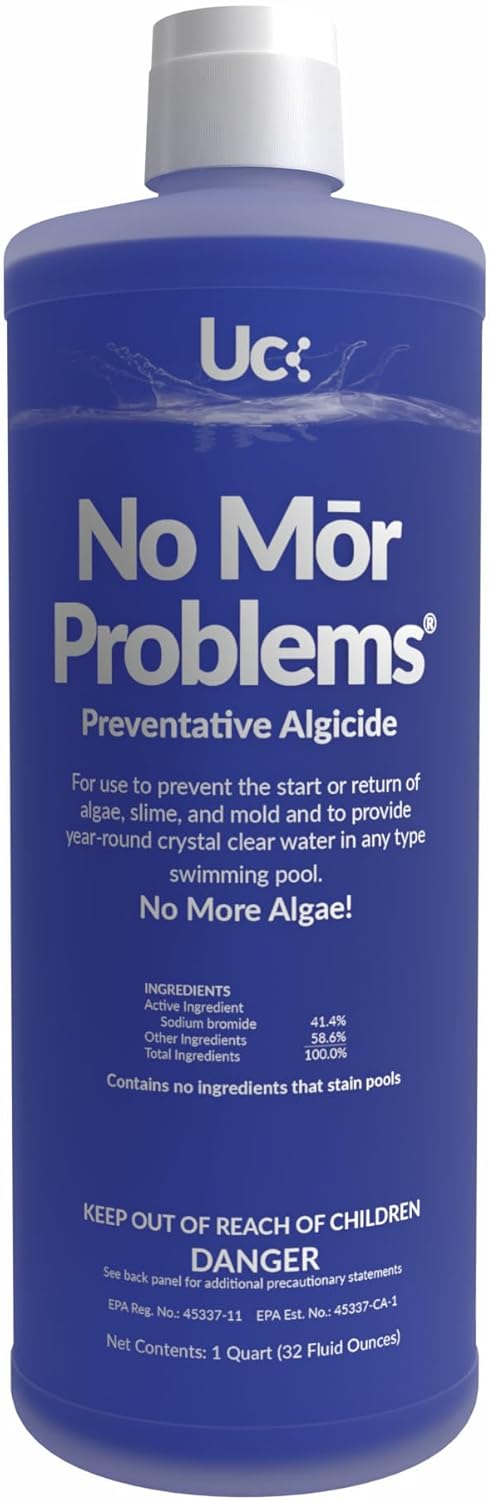 United Chemical No Mor Problems Preventative Pool Algaecide & Water Clarifier - Non-Staining, pH Independent Algae Prevention, 1 Quart