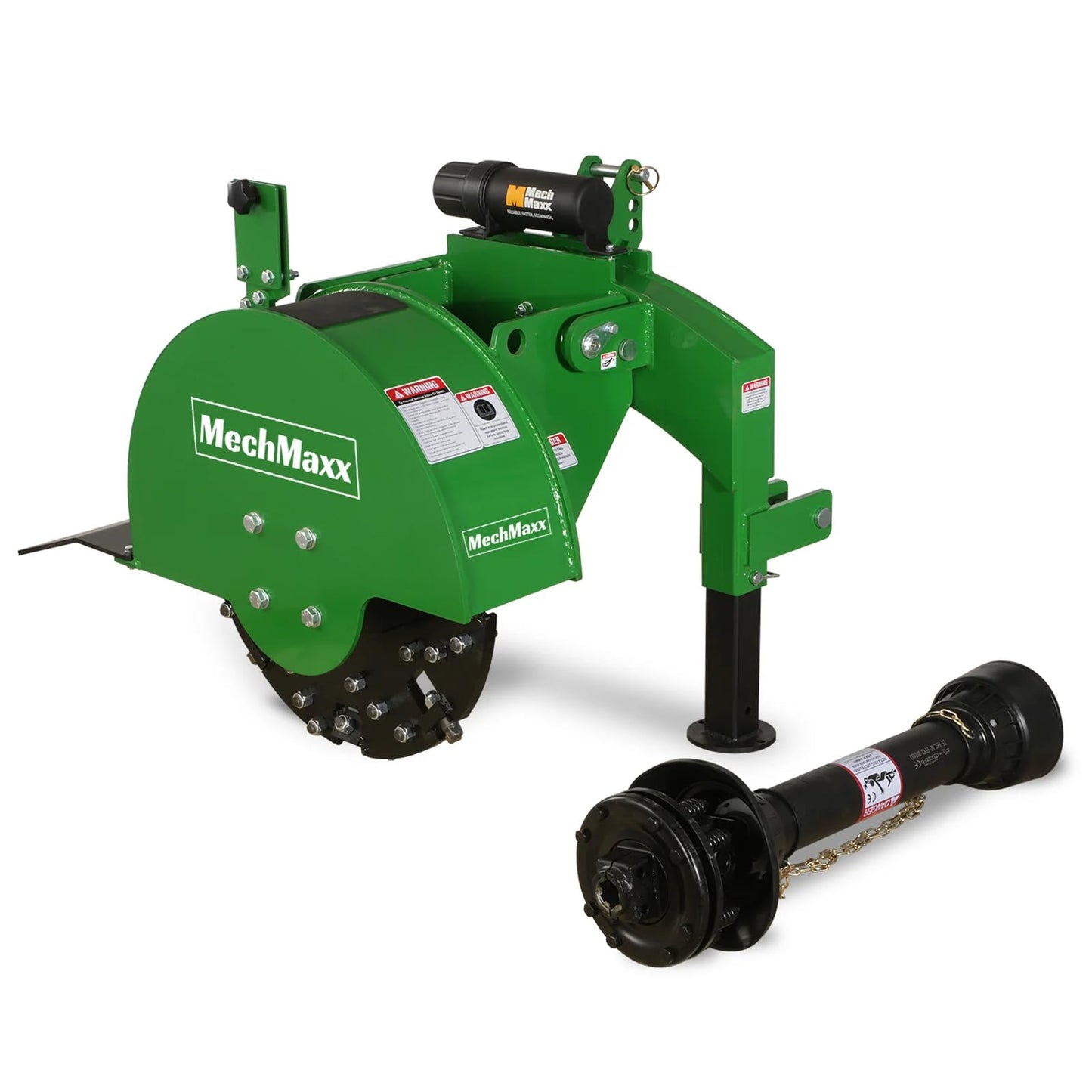 MechMaxx Heavy Duty 3-Point PTO Powered Stump Root Grinder For 15-45HP Tractors With 34 Carbide Teeth, 6'' Cutting Depth, 24'' Flywheel Diameter, Model SG24 Orange
