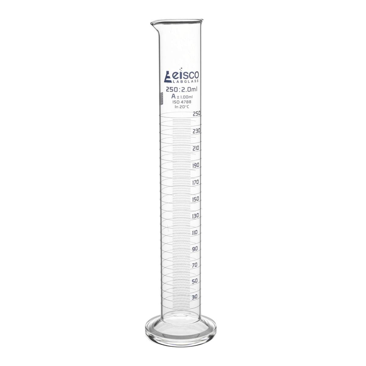 Graduated Cylinder, 100ml - Class A Tolerance ±0.50ml - Round Base - Blue Graduations - Borosilicate 3.3 Glass - Eisco Labs