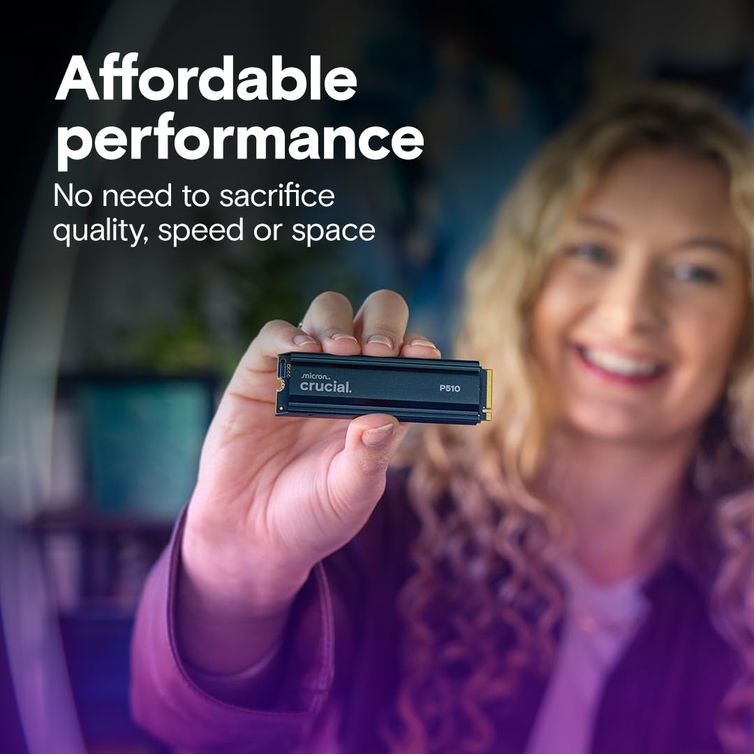 Crucial P510 PCIe Gen5 NVMe 2TB SSD with Heatsink, Up to 10,000MB/s, TLC NAND, Laptop & Desktop (PC) Compatible, for Gamers & Creatives, Solid State Drive – CT2000P510SSD5-01