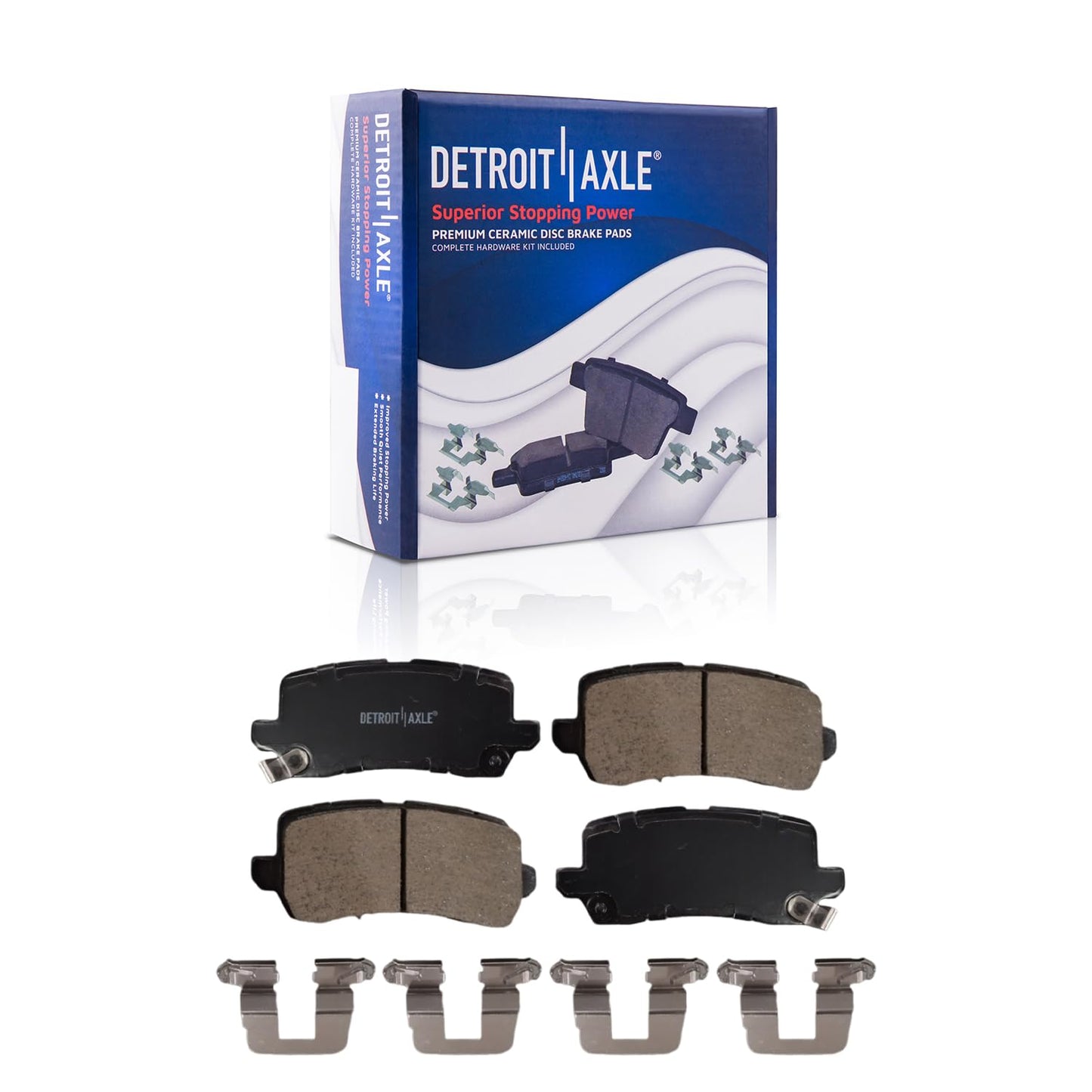 Detroit Axle - Rear Brake Pads for 2019-2024 Chevy Silverado 1500 GMC Sierra 1500, 2021-2024 Tahoe Suburban Yukon XL Cadillac Escalade ESV, Canyon LYRIQ Colorado, Ceramic Brake Pads with Hardware