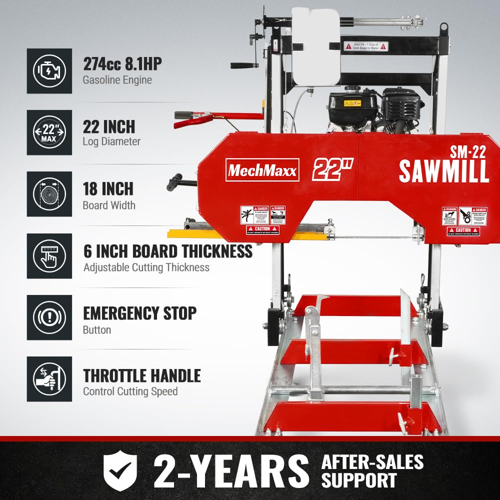 MechMaxx 36" MAX Portable Sawmill, ZONSEN 750cc 25HP V-Twin Engine, 36" Board Width, 20' Track Length, SM-36MAX