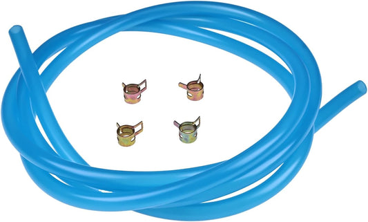 7' Long 1/4'' ID 3/8'' OD Blue Fuel Line Kit with Clamps Compatible with Small Gas Diesel Powersports Generators Engines Snowmobile Dirt Bike Quad Motorcycle Go Kart Golf Cart