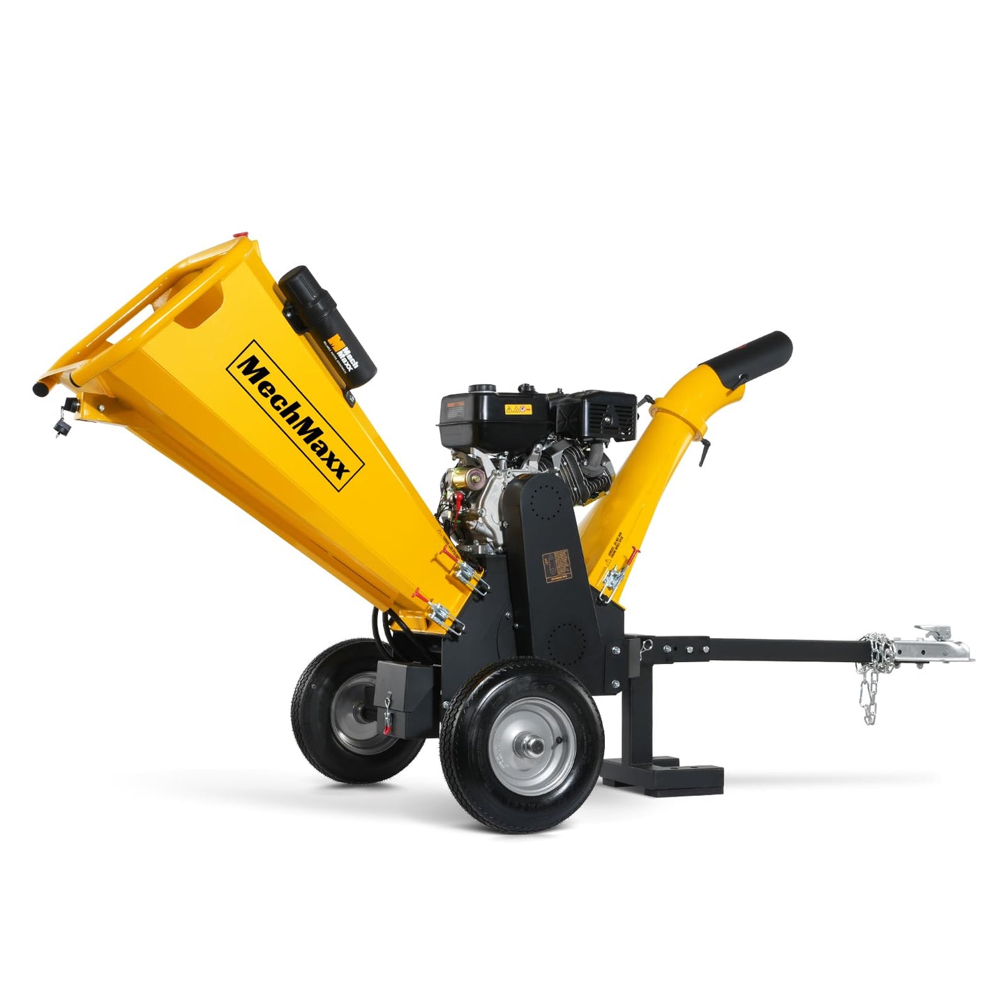 MechMaxx 6 inch ZONSEN 459cc 15hp E-Start Gas Powered 4-Wheels Wood Chipper Shredder Mulcher with Towbar/Tail Light/Emergency Stop Button/Stop Bar, Model B150 Red
