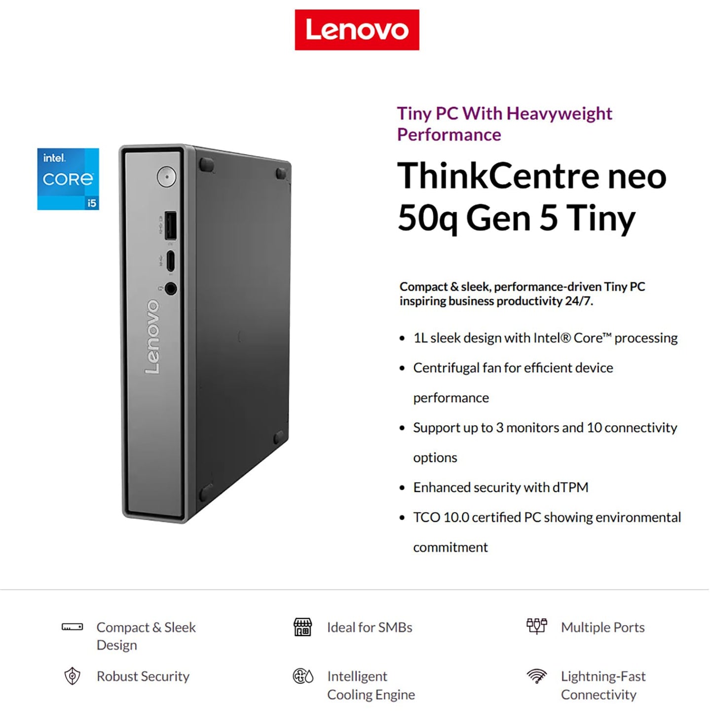Lenovo ThinkCentre neo 50q Gen 5 Mini Desktop PC, Intel Core i5-13420H 8-Core, 16GB DDR5 RAM, 512GB SSD, WiFi 6E, Bluetooth 5.3, Dual Display, USB-C, Windows 11 Pro - Business Office Remote Work