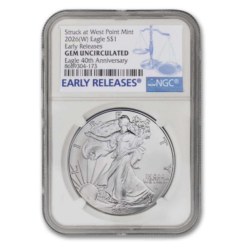 2026 (W) 1 oz American Silver Eagle Coin Gem Uncirculated (Early Releases - 40th Anniversary - Struck at the West Point Mint) $1 NGC GEMUNC
