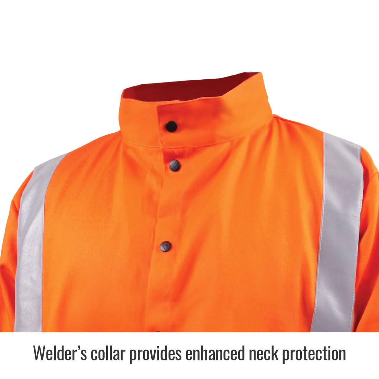 Black Stallion (JF1012) Safety Welding Jacket, 9 oz Flame Resistant Cotton, 2" Silver Reflective Tape, Welder's Collar