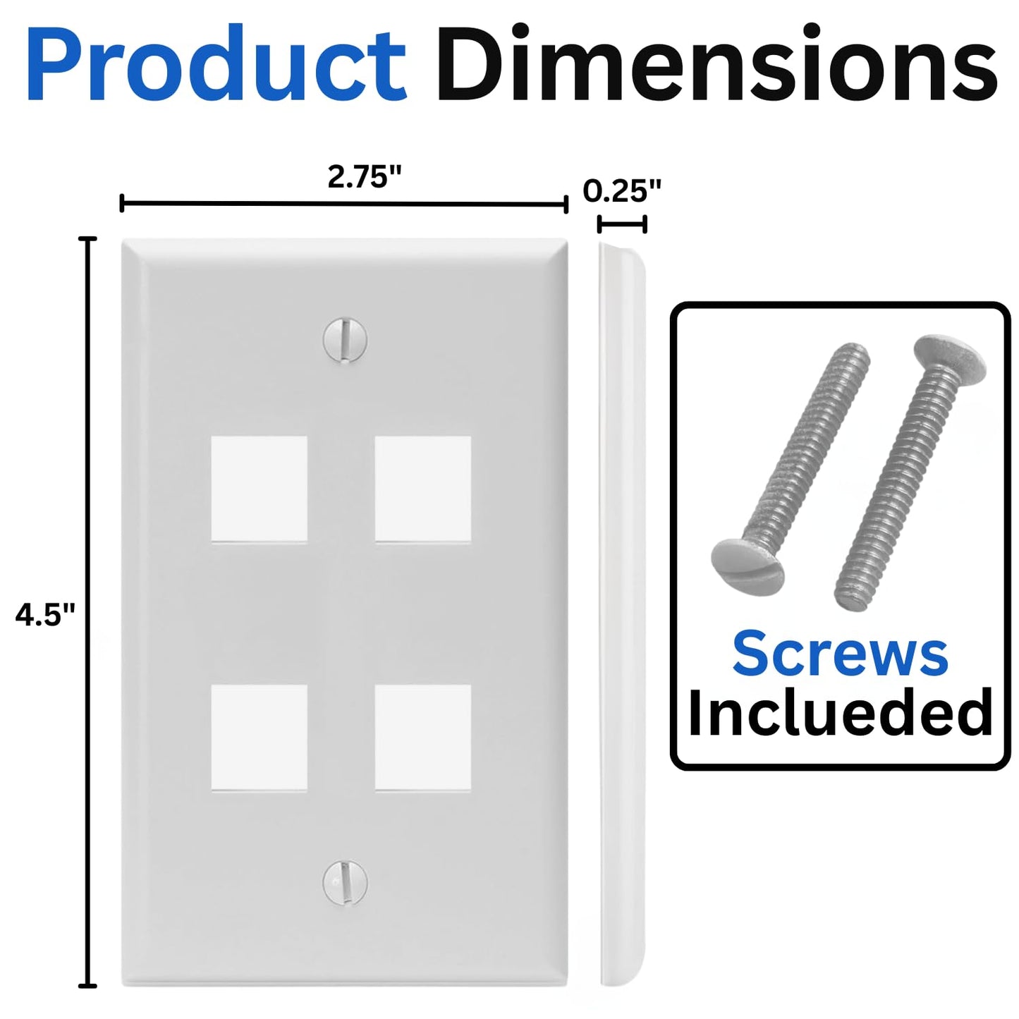 Cmple - 3 Port Keystone Wall Plate Single-Gang Wall Plate with Standard Size Keystone Jack Insert - White