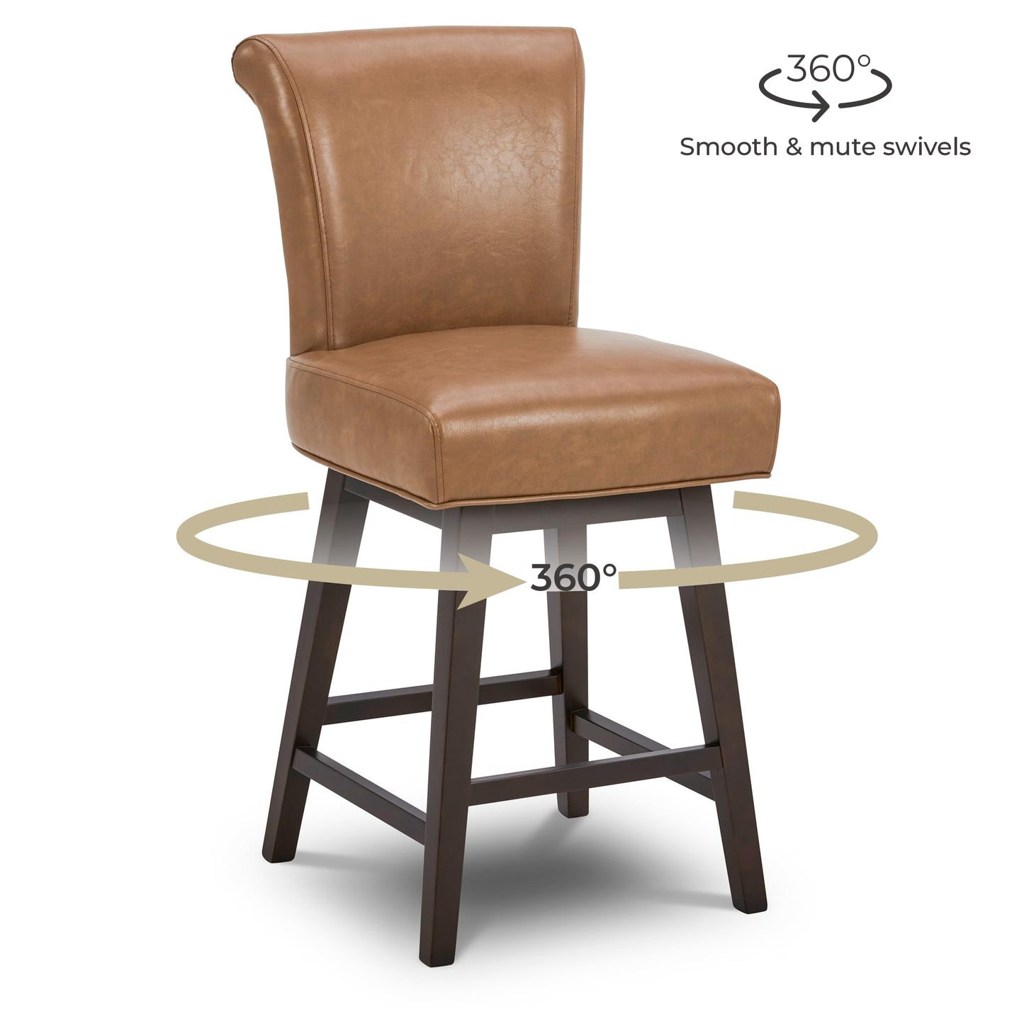 CHITA 30 Inch Counter Height Swivel Bar Stools Set of 2, FSC Certified Modern Upholstered Faux Leather Swivel Barstool Chairs with Back, Black