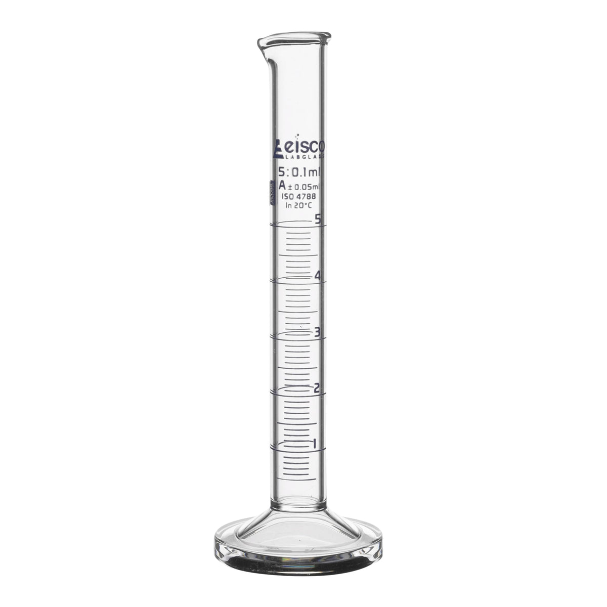 Graduated Cylinder, 100ml - Class A Tolerance ±0.50ml - Round Base - Blue Graduations - Borosilicate 3.3 Glass - Eisco Labs