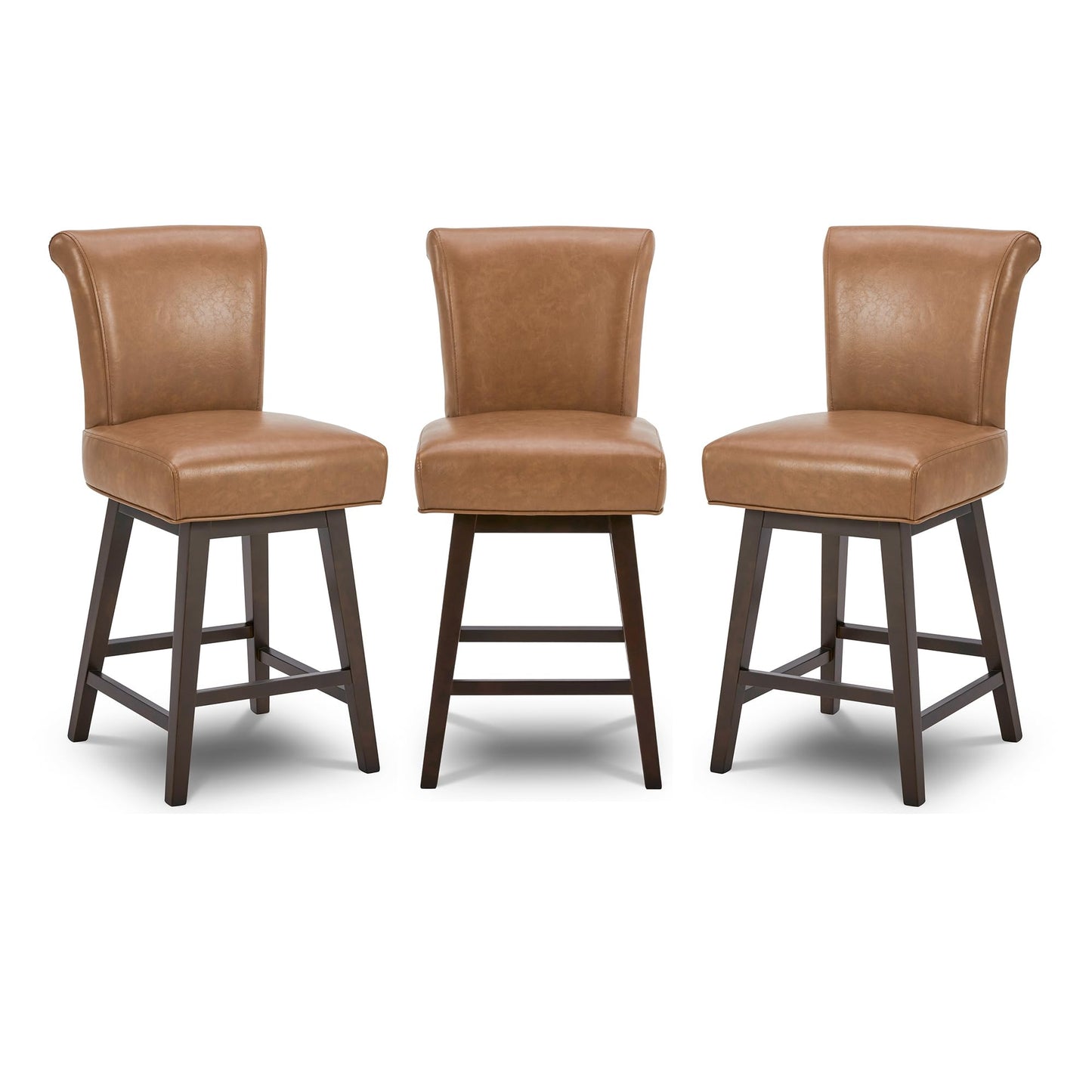 CHITA 30 Inch Counter Height Swivel Bar Stools Set of 2, FSC Certified Modern Upholstered Faux Leather Swivel Barstool Chairs with Back, Black