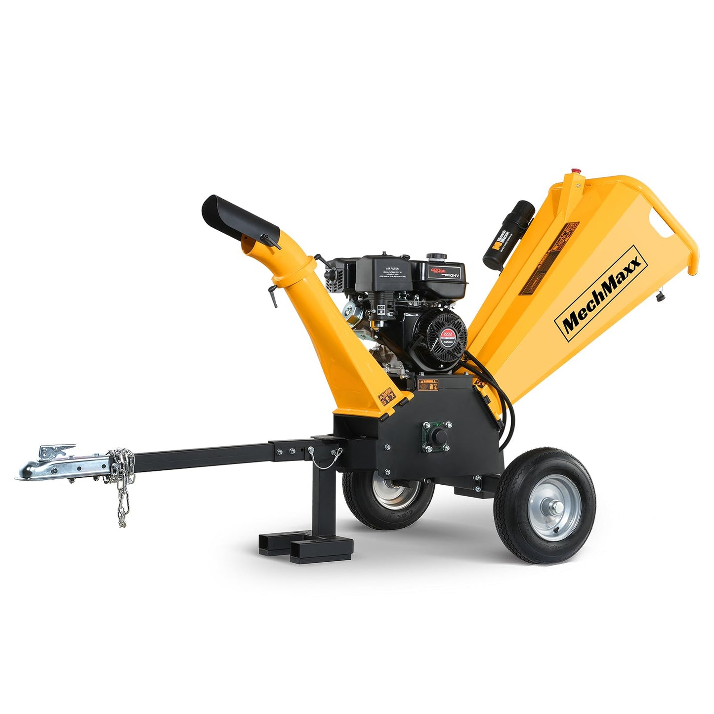 MechMaxx 6 inch ZONSEN 459cc 15hp E-Start Gas Powered 4-Wheels Wood Chipper Shredder Mulcher with Towbar/Tail Light/Emergency Stop Button/Stop Bar, Model B150 Red