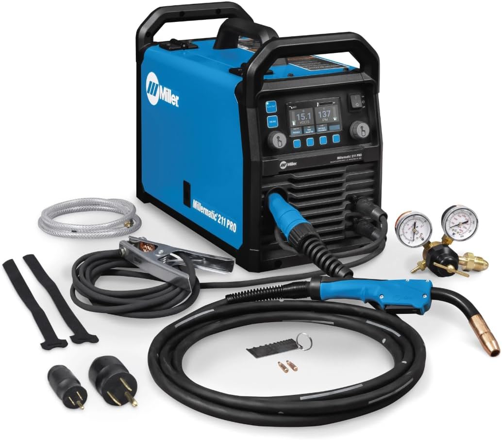 Millermatic® 211 PRO MIG Welder Machine, Dual-Voltage, Auto-Set™ | 120/240V MIG welder; Welds steel, aluminum to 3/8 in; thick; Features Auto-Set™, Dyna-Pulse™, upgradable software