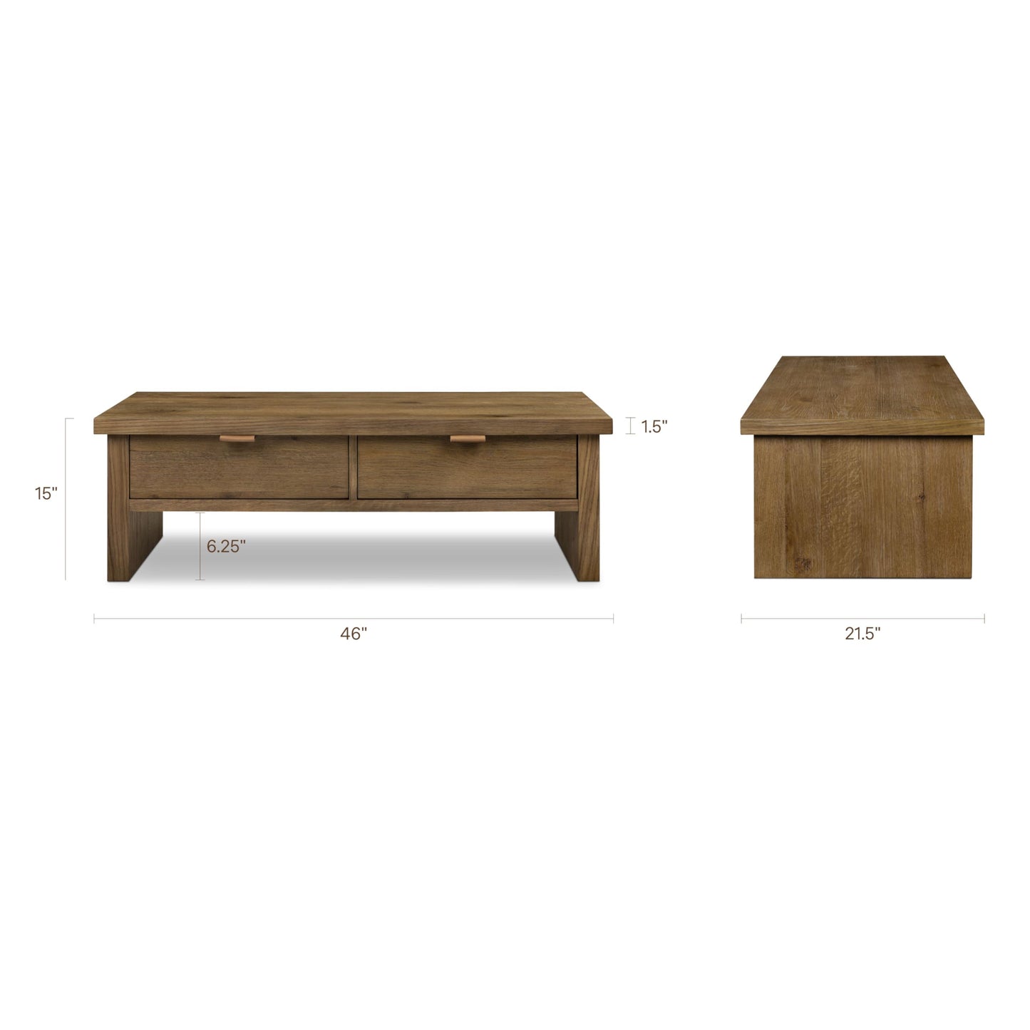 Poly & BARK Chordo 39.4 Inch Coffee Table in Tundra Brown Oak Grain Veneer with Curved Architectural Legs for Warm Modern Living Room Style and Everyday Function