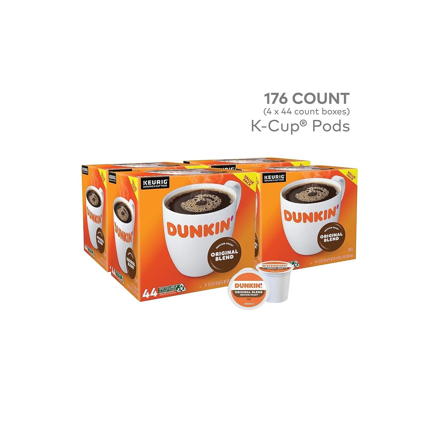 Dunkin' Donuts 2091512 Original Blend Coffee K-Cup Pods Medium Roast 44/Box (006933)