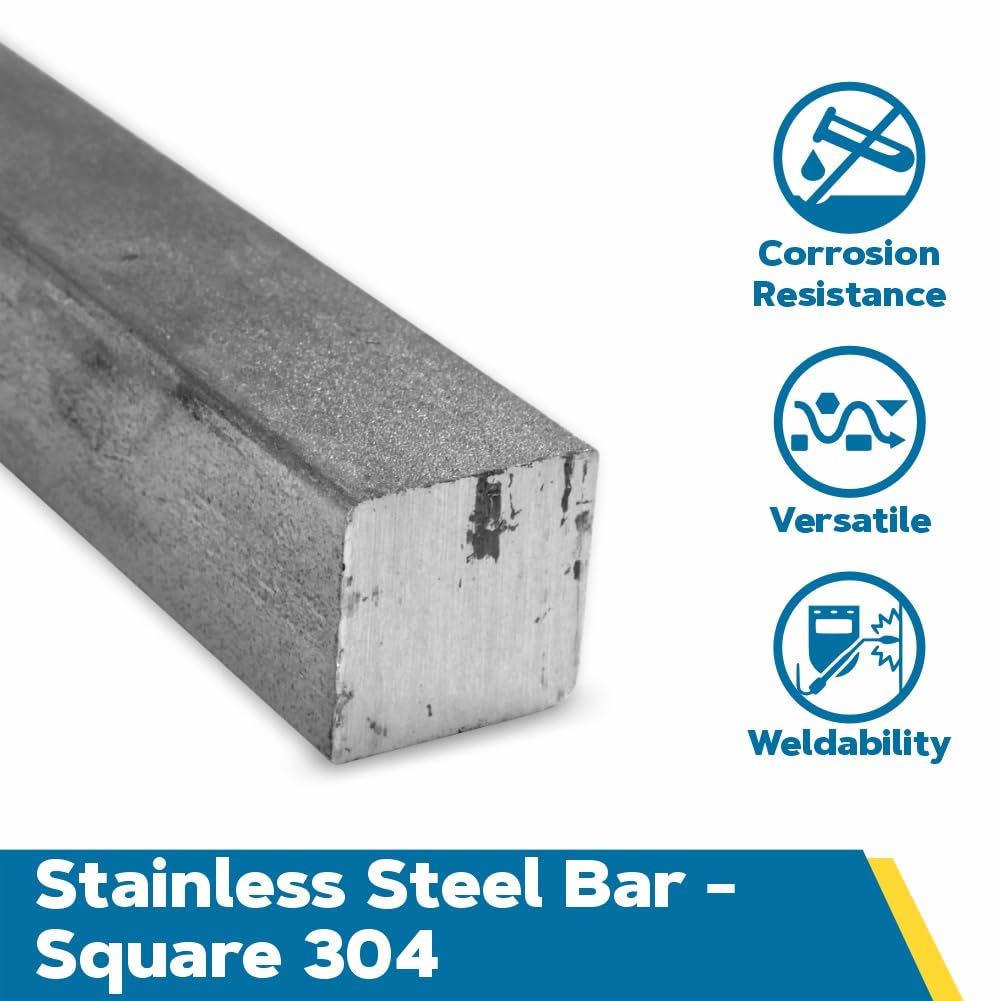 304 Stainless Steel Rectangular Bar, Unpolished (Mill) Finish, Annealed, ASTM A276, 5/8" Thickness, 5/8" Width, 12" Length, OnlineMetals