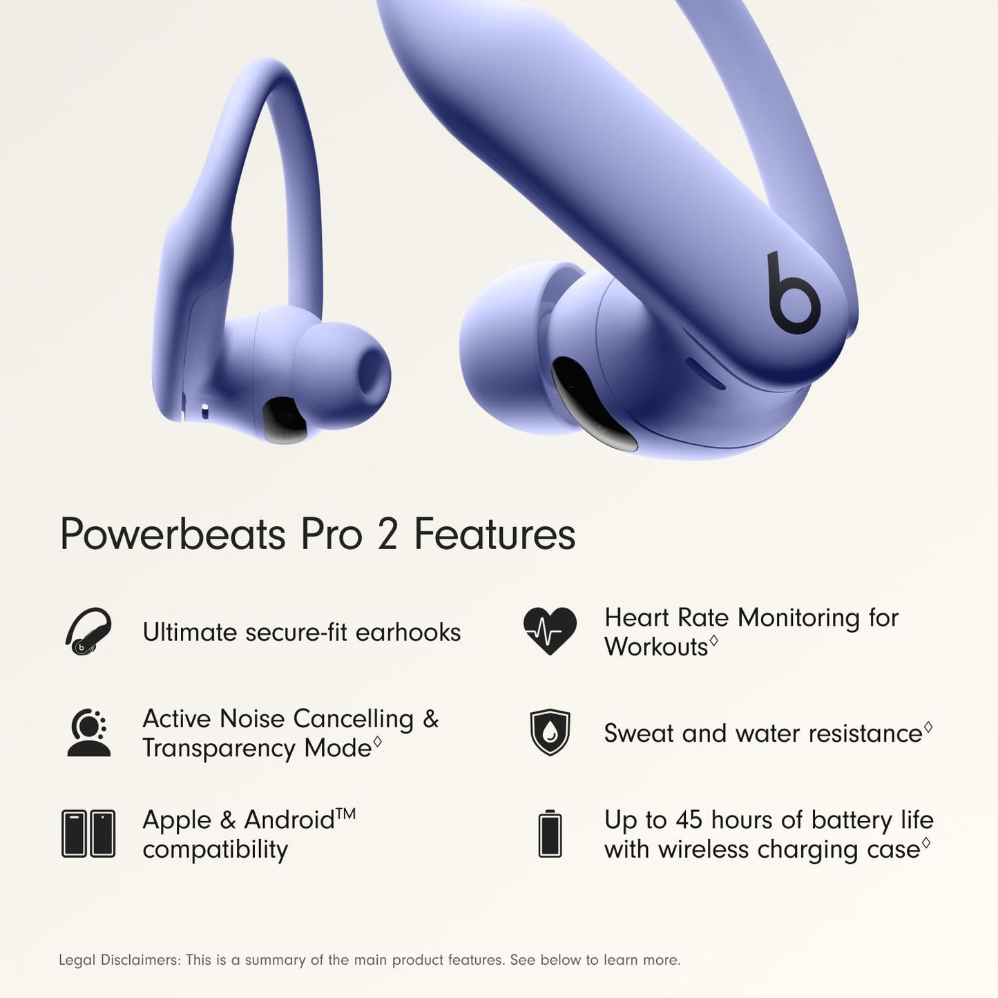 Beats Powerbeats Pro 2 - Wireless Noise Cancelling Workout Earbuds with Secure- Fit Earhooks, Up to 45-Hour Battery with Charging Case, Sweat & Water Resistant, Heart Rate Monitoring - Jet Black