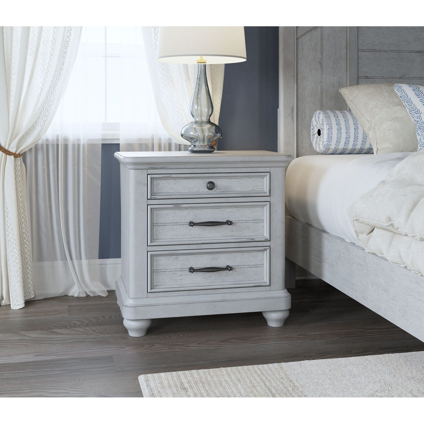 3 Drawer Nightstand With USB - Gray - Wood