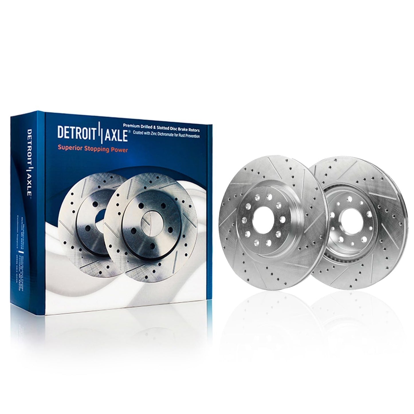 Detroit Axle - 8pc Brake Kit for Chevy GMC Silverado Sierra 1500 Yukon XL Escalade ESV Drilled & Slotted Brake Rotors Ceramic Brakes Pads Replacement : 13.50" inch Front and 13.58" inch Rear Rotor
