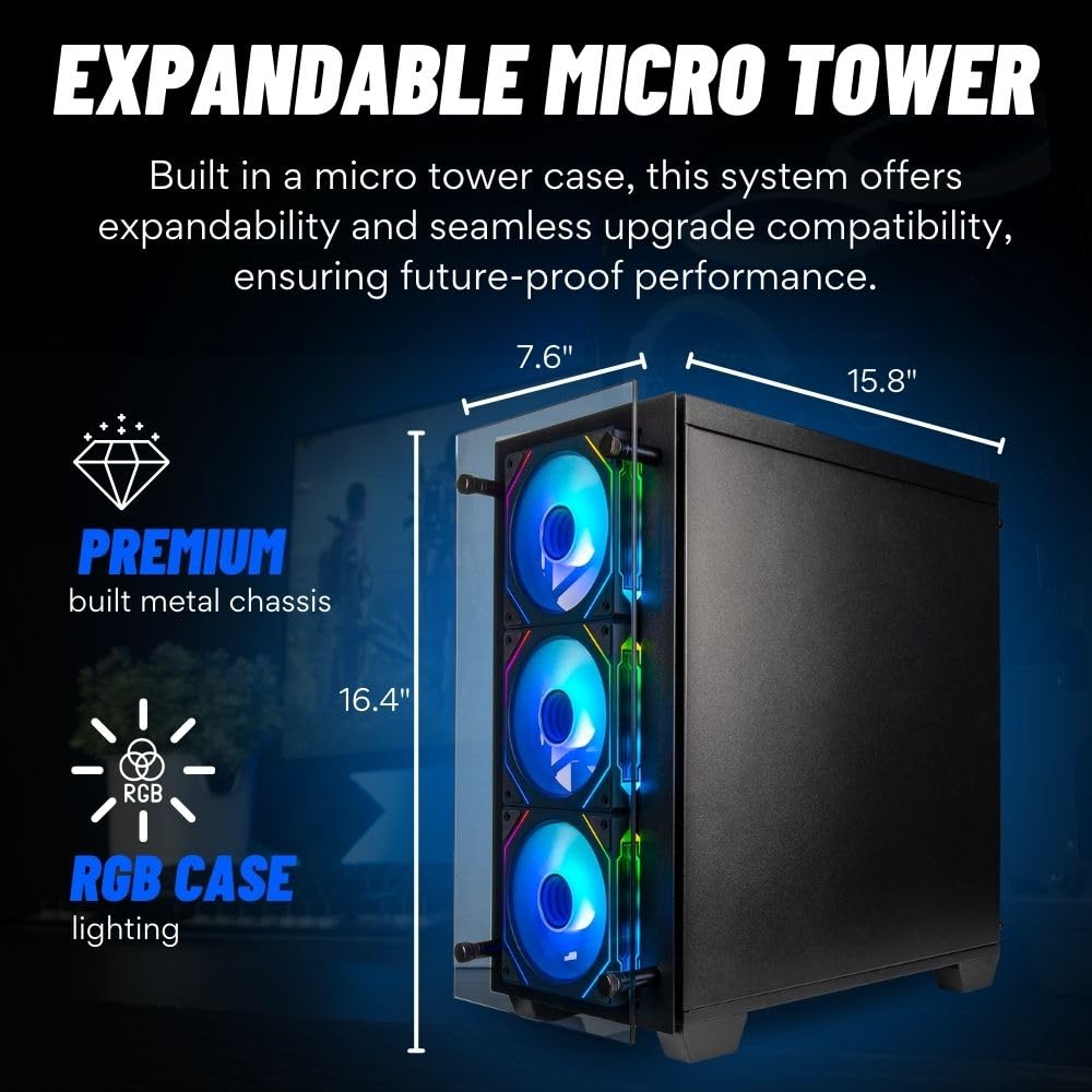Stratos Micro RTX 5060 TI 8GB, 20-Core Intel Ultra 7 265KF, 32GB DDR5 RAM, 1TB NVMe SSD, Gaming Desktop PC w/Windows 11 Pro, 3-Year Warranty, RGB Keyboard+Mouse, Internal Wi-Fi 6E, 3X DP & HDMI