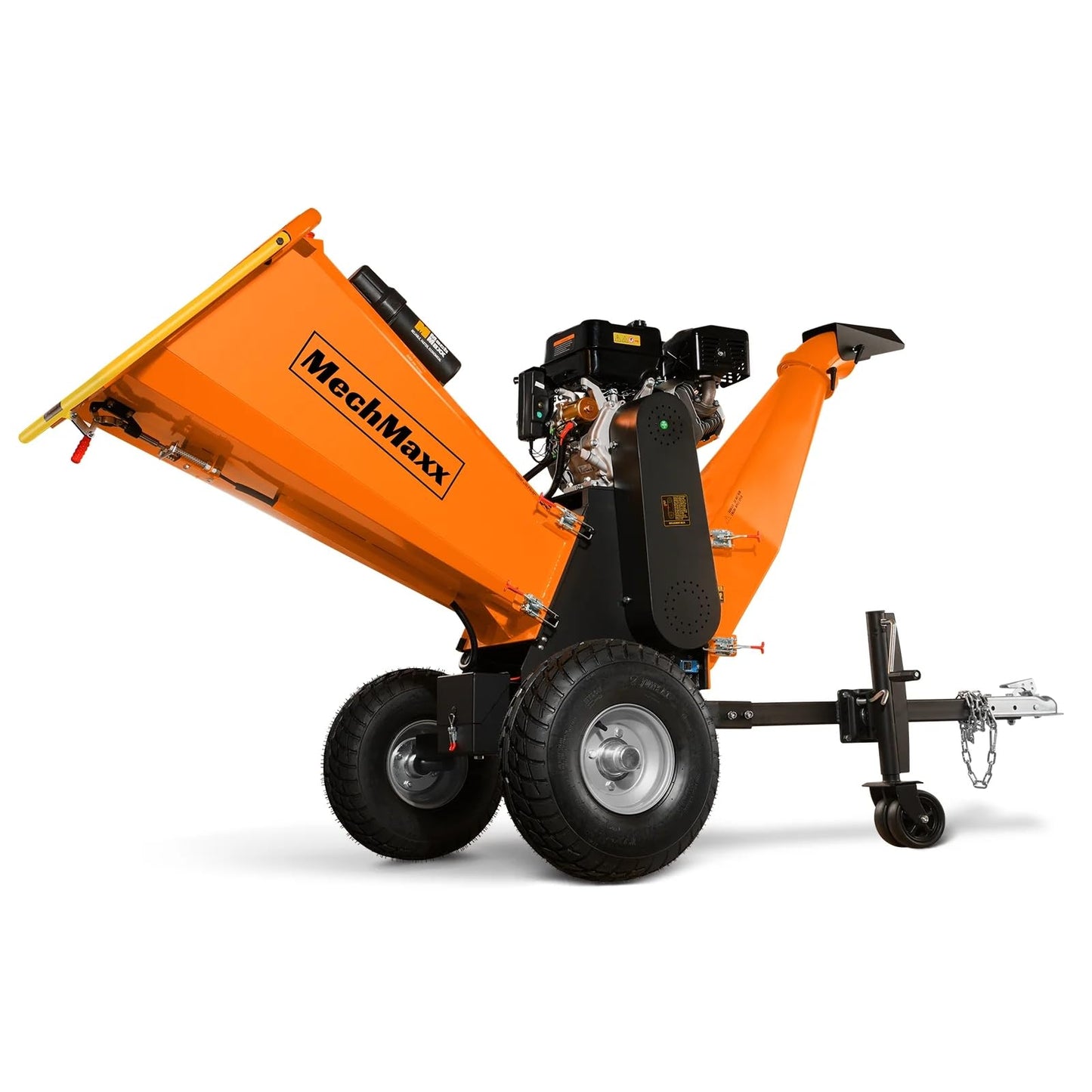 MechMaxx 6 inch ZONSEN 459cc 15hp E-Start Gas Powered 4-Wheels Wood Chipper Shredder Mulcher with Towbar/Tail Light/Emergency Stop Button/Stop Bar, Model B150 Red