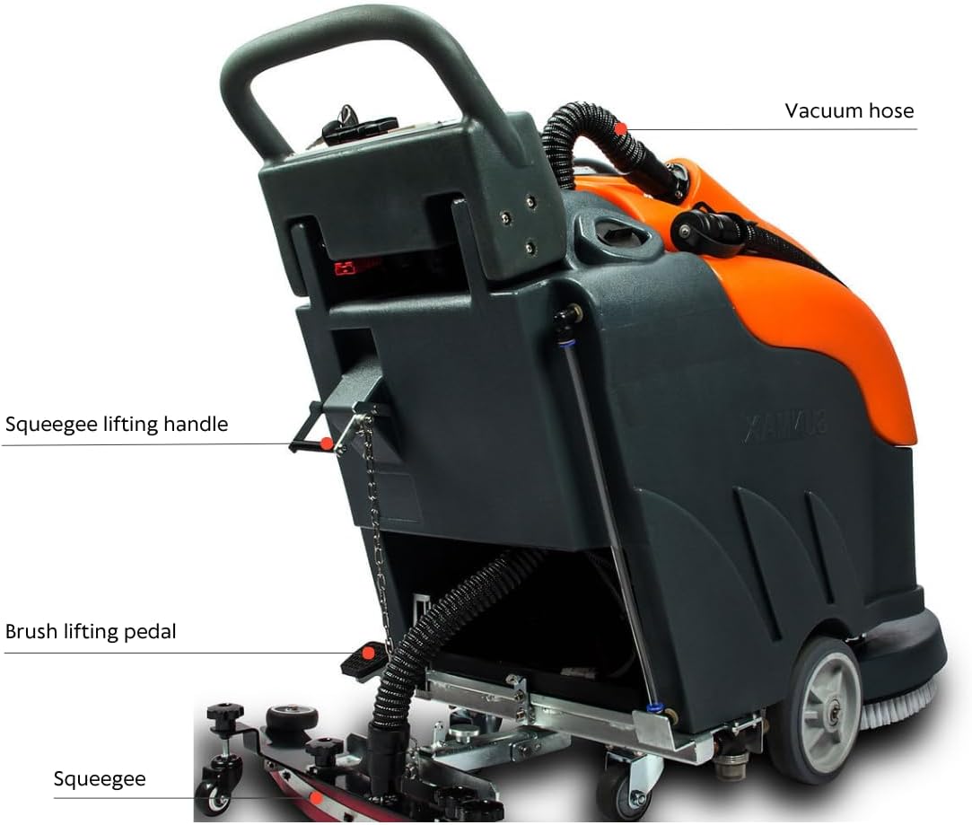 22" Walk-Behind Commercial Floor Scrubber Dryer, 13.2/14.5-Gal Dual Tanks, 3.5-Hour Fast Charging, Up to 5 Hours Runtime, 31" Squeegee, Cordless Hard Floor Cleaner