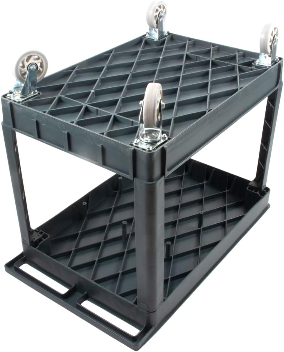 2-Tier Heavy-Duty Utility Cart with Flat Top Shelf, 600 lb Capacity, 5" Rolling Service Cart for Warehouse, Office & Commercial Use