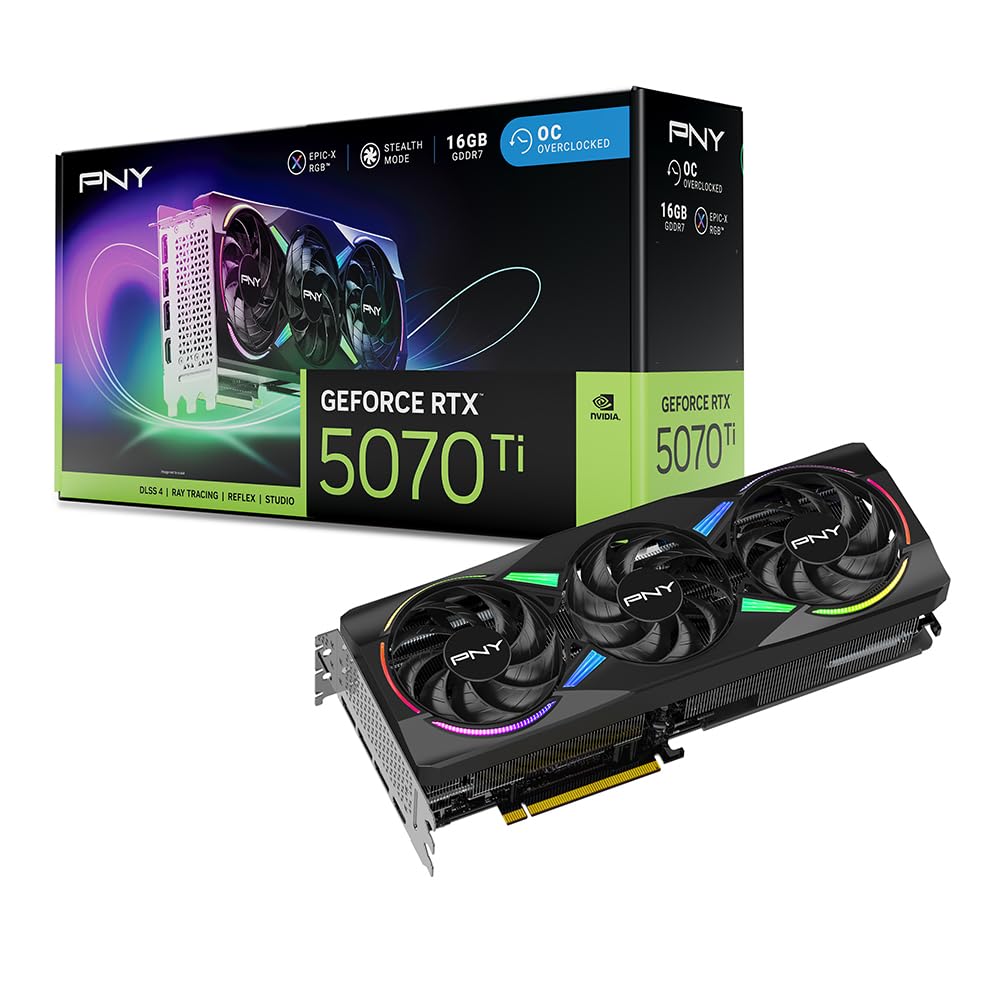 PNY NVIDIA GeForce RTX™ 5070 Ti OC Triple Fan, Graphics Card (16GB GDDR7, 256-bit, Boost Speed: 2572 MHz, PCIe® 5.0, HDMI®/DP 2.1, 2.98-Slot, Blackwell Architecture, DLSS 4)