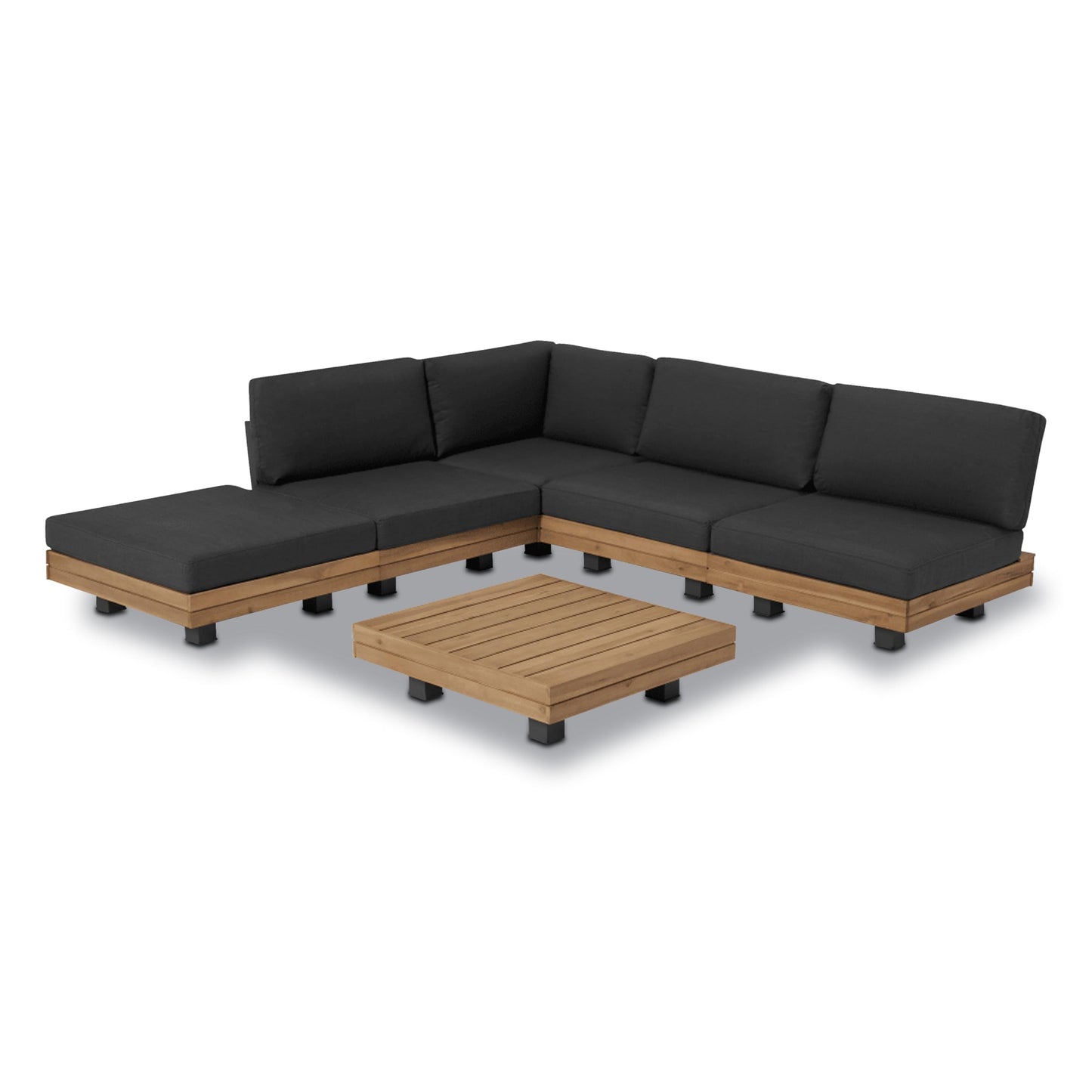 Poly & BARK Celenza Modular Corner Sectional Set with Coffee Table–Outdoor Sectional in Acacia Wood and Powder‑Coated Steel with Weather‑Resistant Cushions–Stylish Patio Lounge for Family and Guests