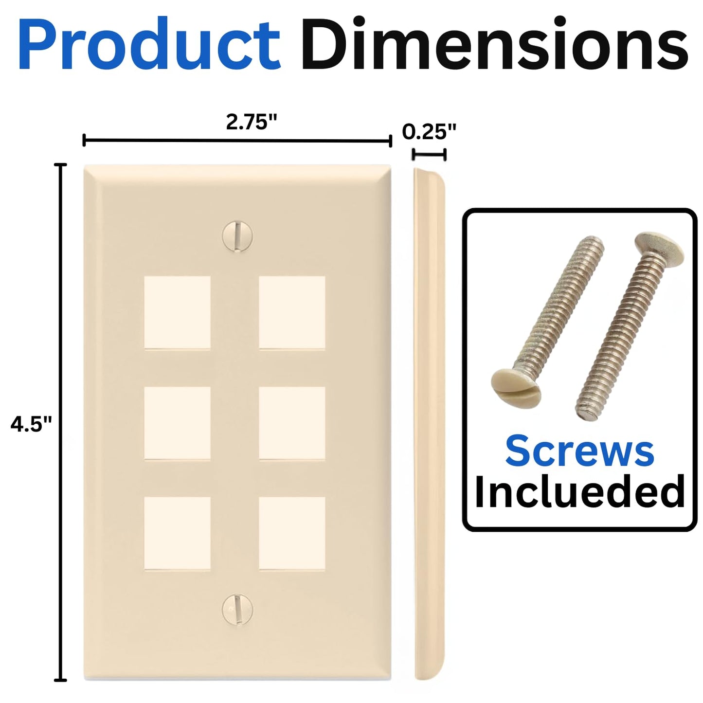 Cmple - 3 Port Keystone Wall Plate Single-Gang Wall Plate with Standard Size Keystone Jack Insert - White