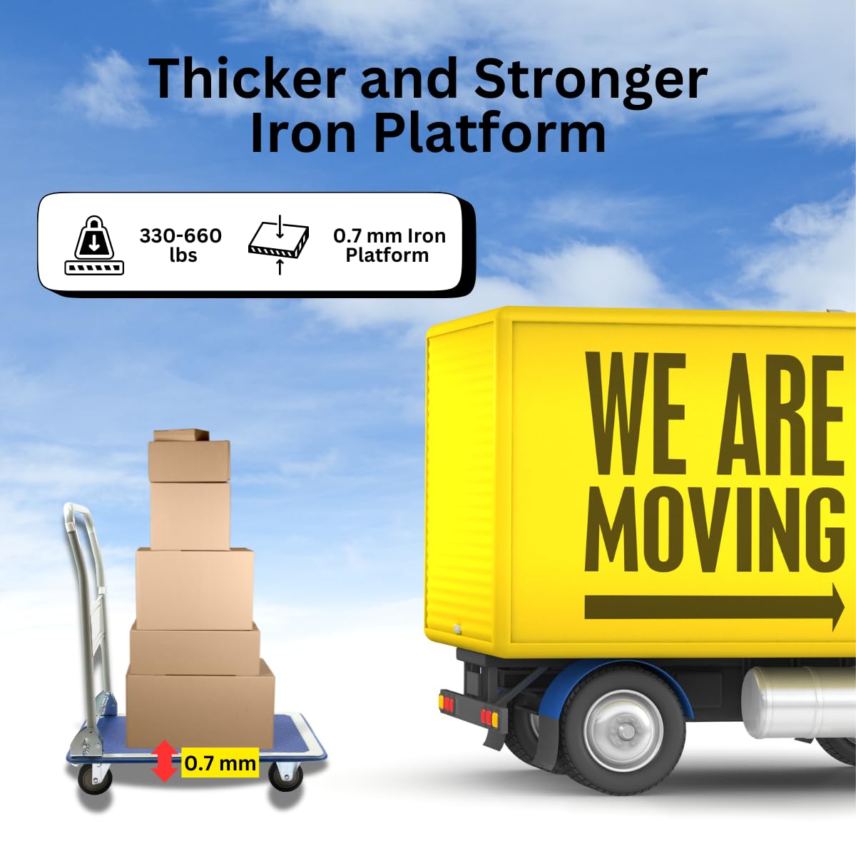 330 lbs Foldable Platform Truck Dolly with Swivel Wheels, Heavy Duty Moving Platform Hand Truck, 28 x 18 x 33.8 inches (PH150PVC)
