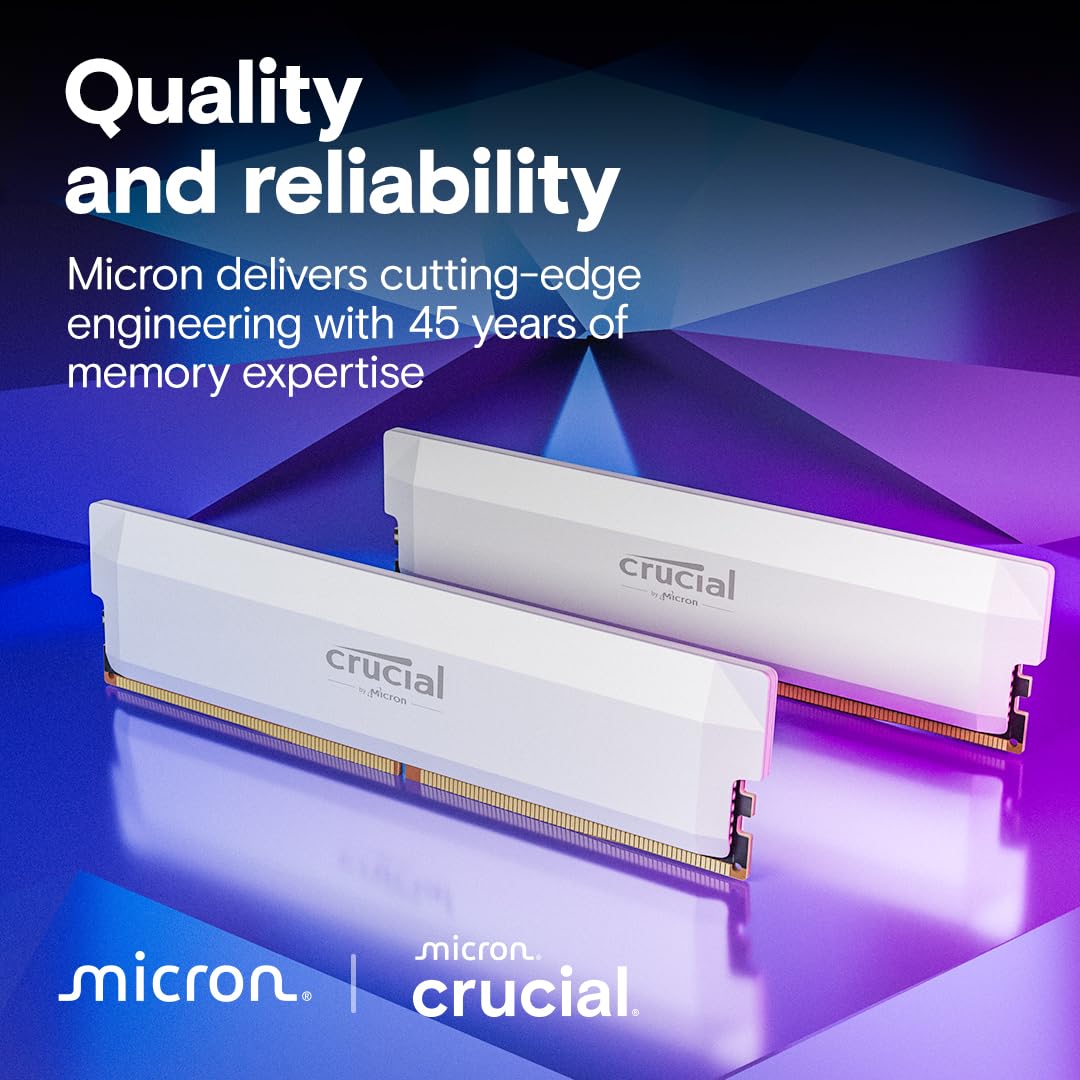Crucial Pro DDR5 RAM 64GB Kit (2x32GB) 6000MHz CL40, Overclocking Desktop Gaming Memory, Intel XMP 3.0 & AMD Expo Compatible – Black CP2K32G60C40U5B