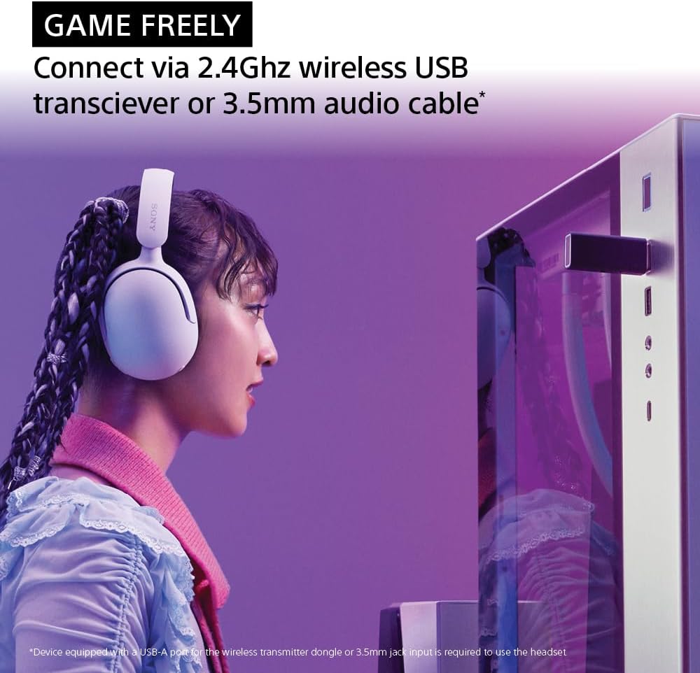 Sony INZONE H5 Wireless Over-Ear Gaming Headset PS5 Headphones, White | Plug & Play, Personalized 360 Spatial Sound, For PC/PS5/Console, 28 Hr Battery, 2.4Ghz Wireless and 3.5mm Audio Jack