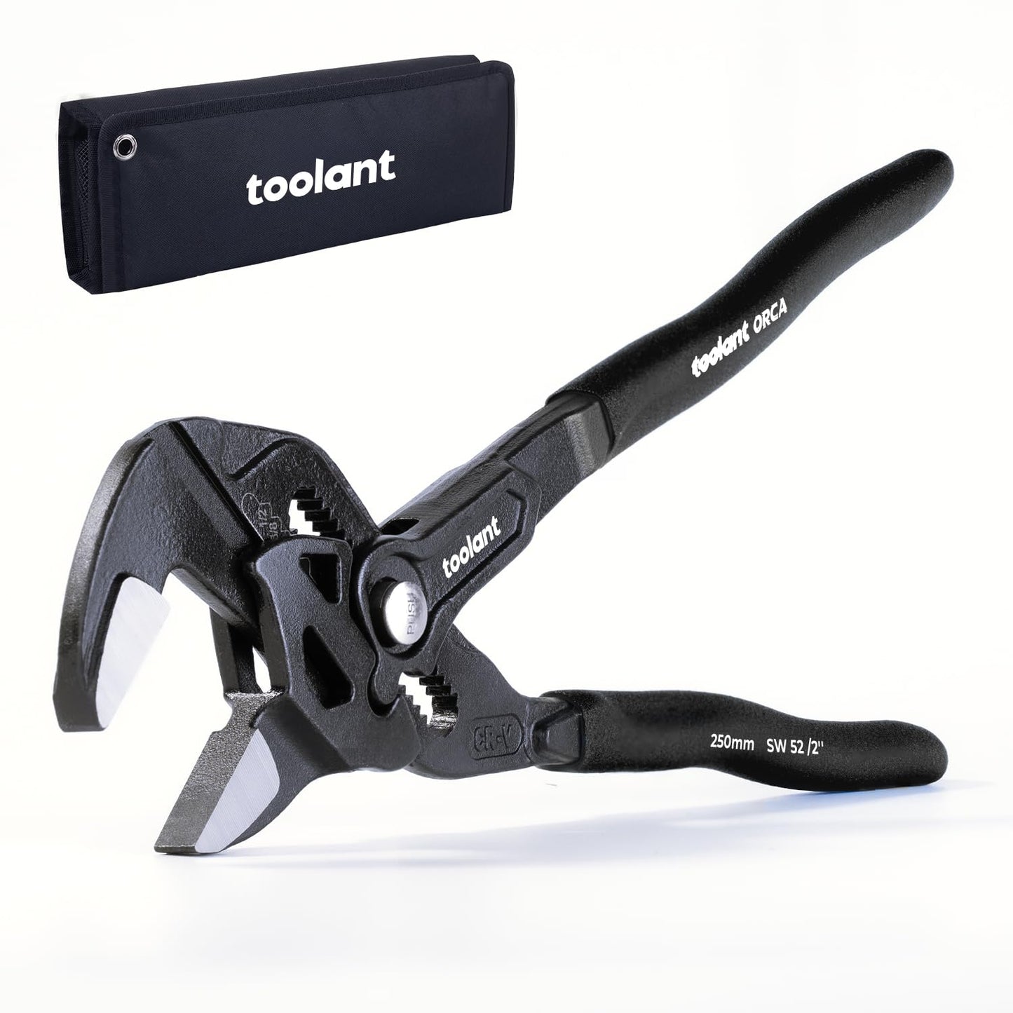 toolant 7-Inch Pliers Wrench – 10:1 Lever Ratio CR-V Steel, Smooth Parallel Jaws, Push-Button Quick Adjust, Zinc Phosphate Finish, with Belt Pouch – for Plumbing, Automotive & DIY
