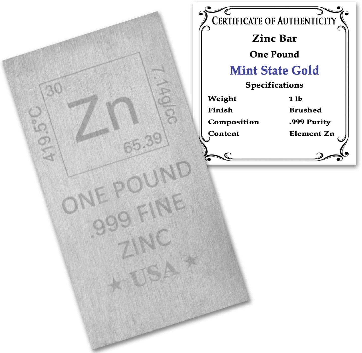 1 Pound Copper Bar Ingot Paperweight - 999 Pure Chemistry Element Design with Certificate of Authenticity by Mint State Gold