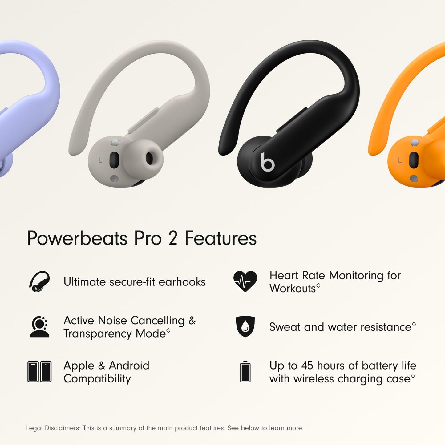 Beats Powerbeats Pro 2 - Wireless Noise Cancelling Workout Earbuds with Secure- Fit Earhooks, Up to 45-Hour Battery with Charging Case, Sweat & Water Resistant, Heart Rate Monitoring - Jet Black
