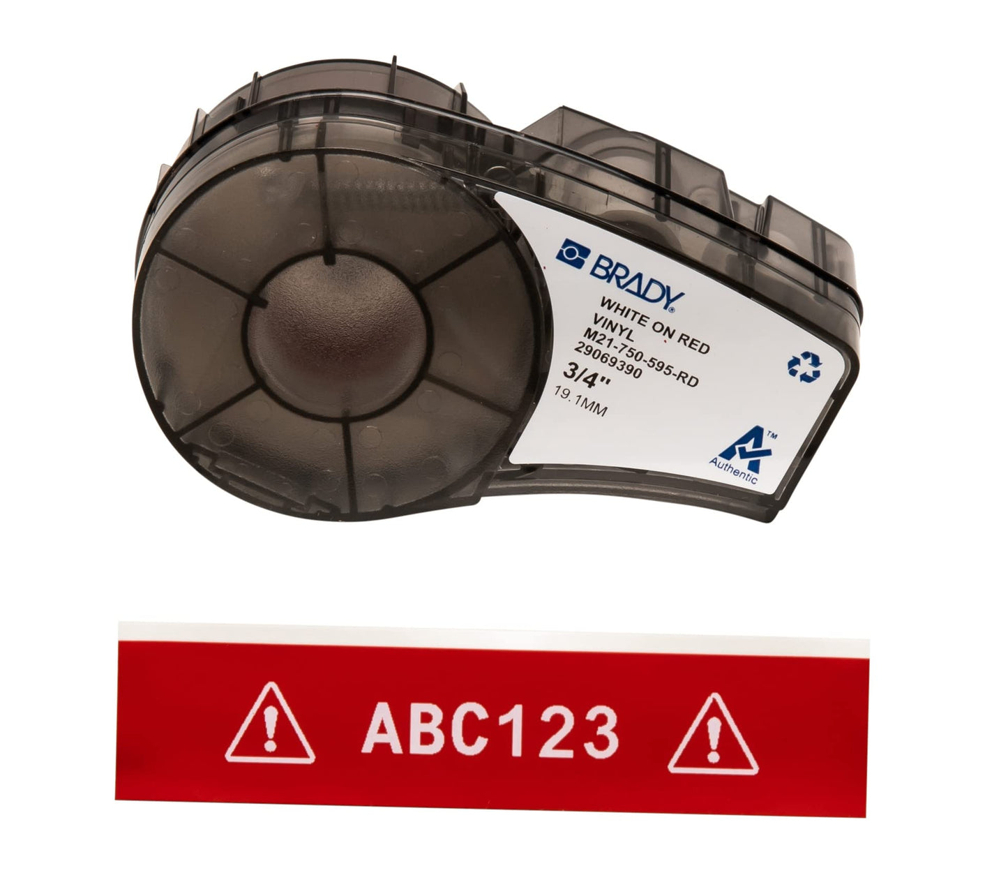 Brady Authentic (M21-750-595-WT) All-Weather Vinyl Label for Indoor/Outdoor ID, Lab and Equipment Labeling, Black on White- For M210, M210-LAB, M211, BMP21-PLUS and BMP21-LAB Printers, .75" W 21' L
