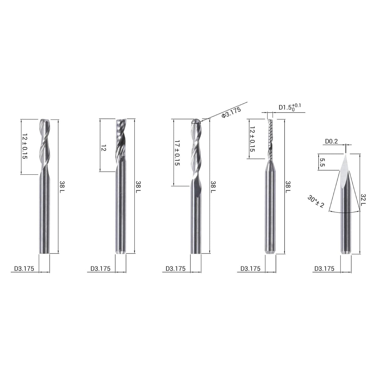 CNC Bits (5 Bits) for Snapmaker 2.0,Snapmaker Artisan 3D Printer