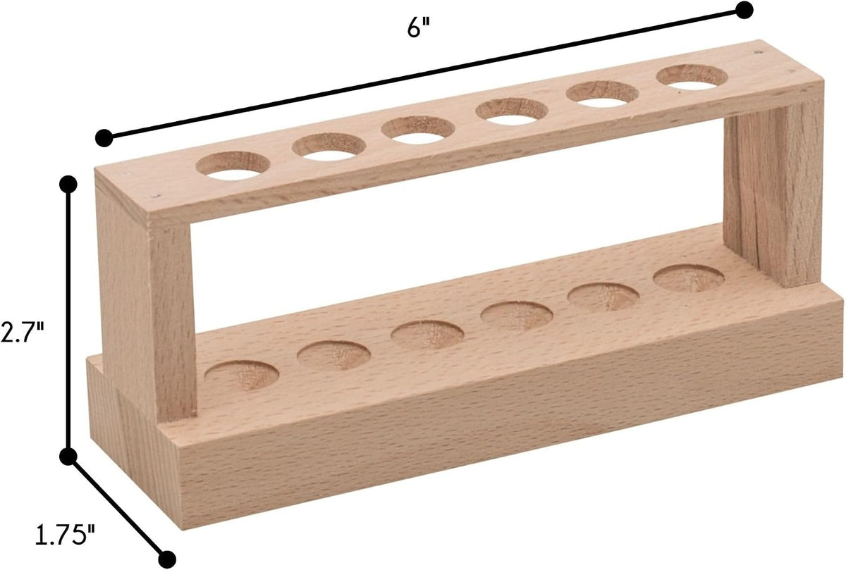 EISCO Small Wooden Test Tube Rack - Holds 6 x 15mm Diameter Tubes - 6" Long, 2.7" Tall - Economy Unfinished Hardwood Construction Labs